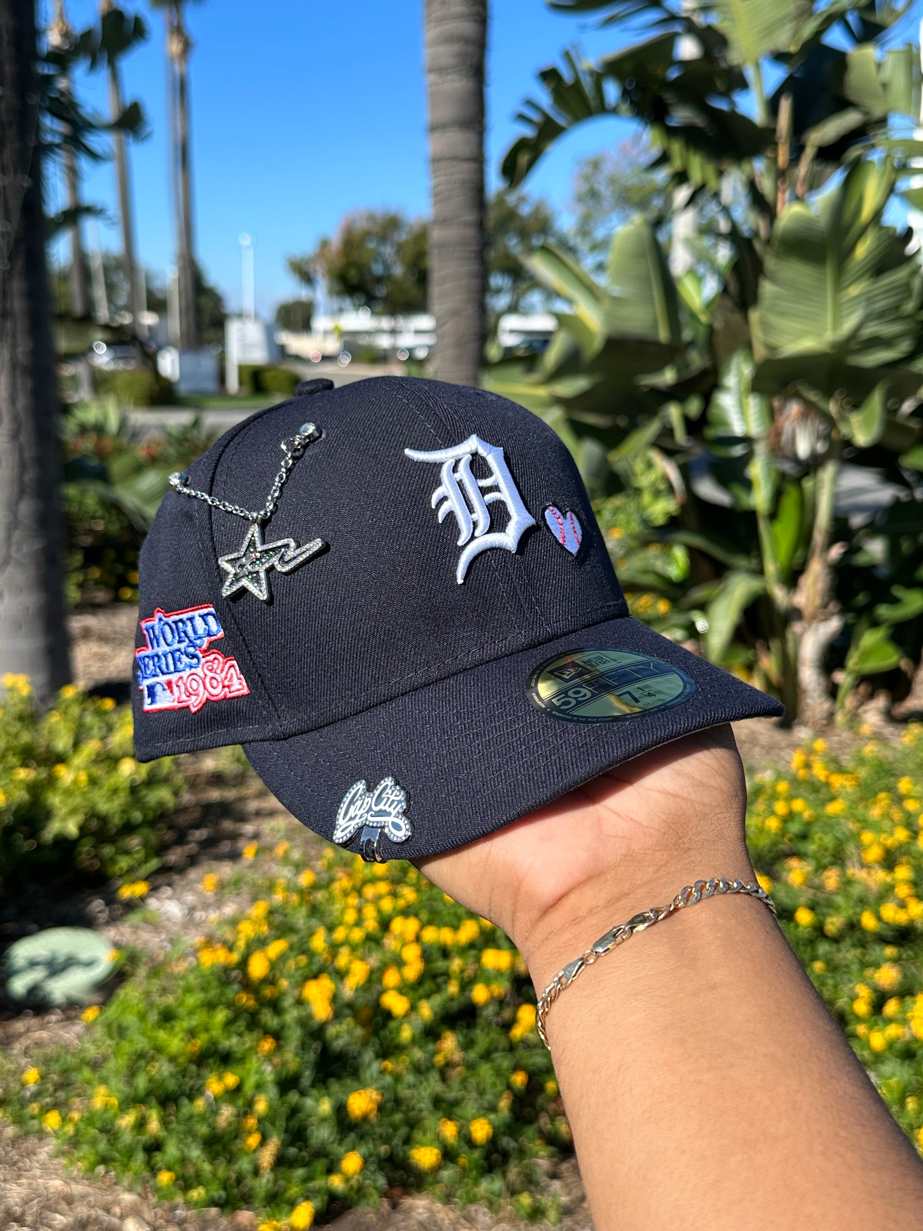 NEW ERA EXCLUSIVE 59FIFTY NAVY DETROIT TIGERS LOVE & HUSTLE W/ 1984 WORLD SERIES SIDE PATCH