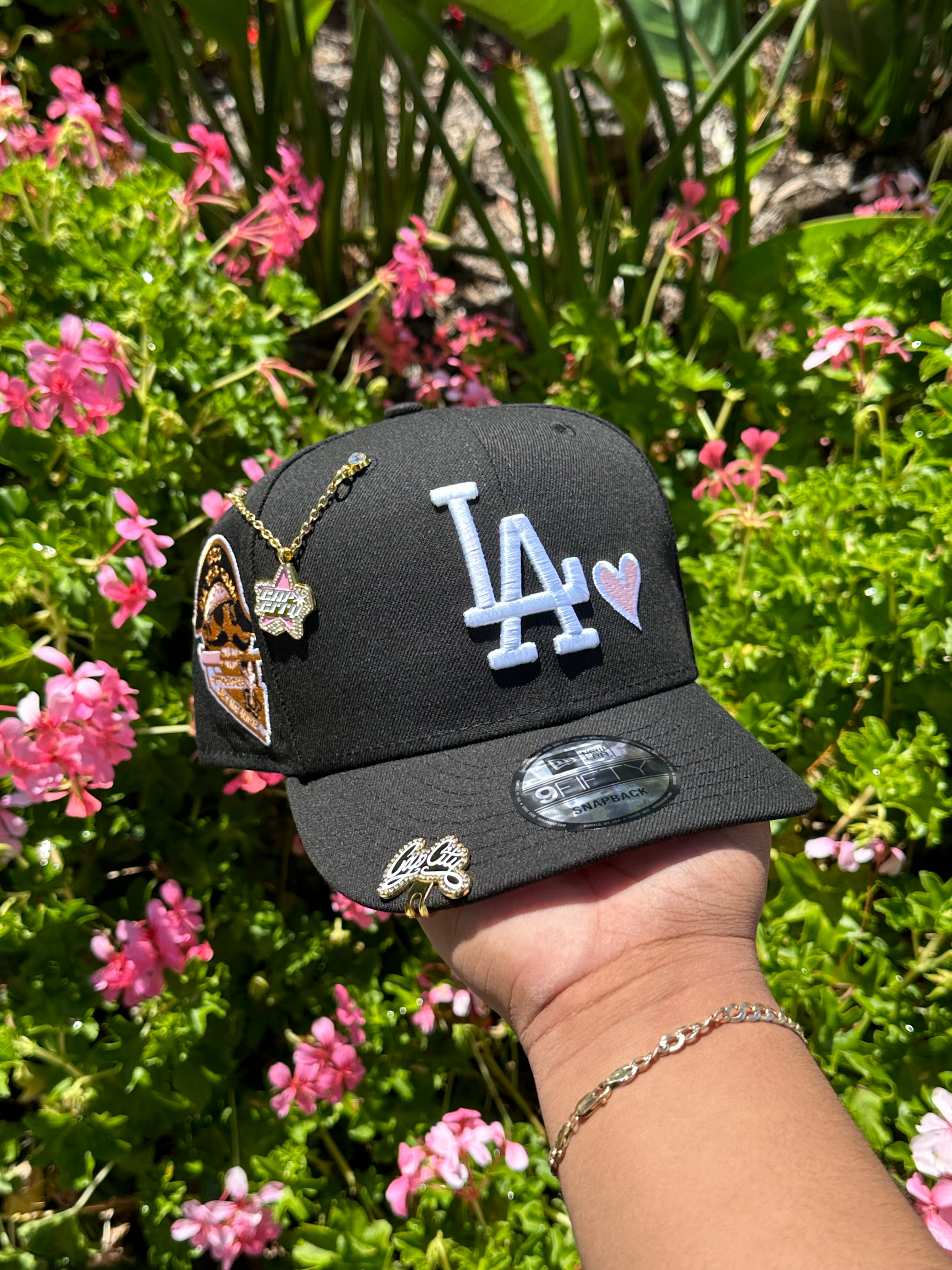 NEW ERA EXCLUSIVE 9FIFTY BLACK LOS ANGELES DODGERS SNAPBACK W/ PINK HEART + 1959 ASG SIDE PATCH