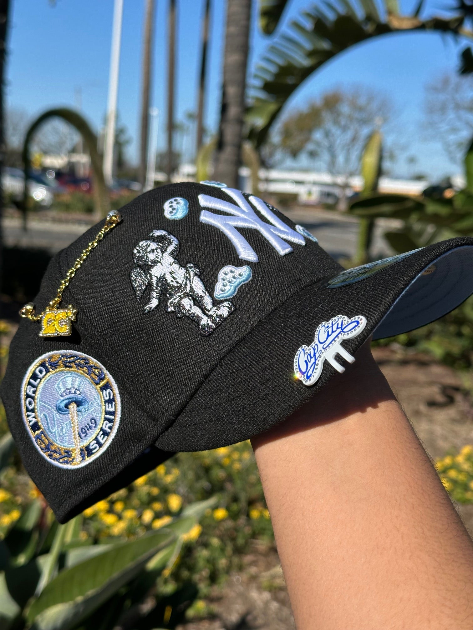 NEW ERA EXCLUSIVE 59FIFTY BLACK NEW YORK YANKEES "HEAVENLY CITY" W/ 1949 WORLD SERIES SIDE PATCH *FREE BLIP INCLUDED