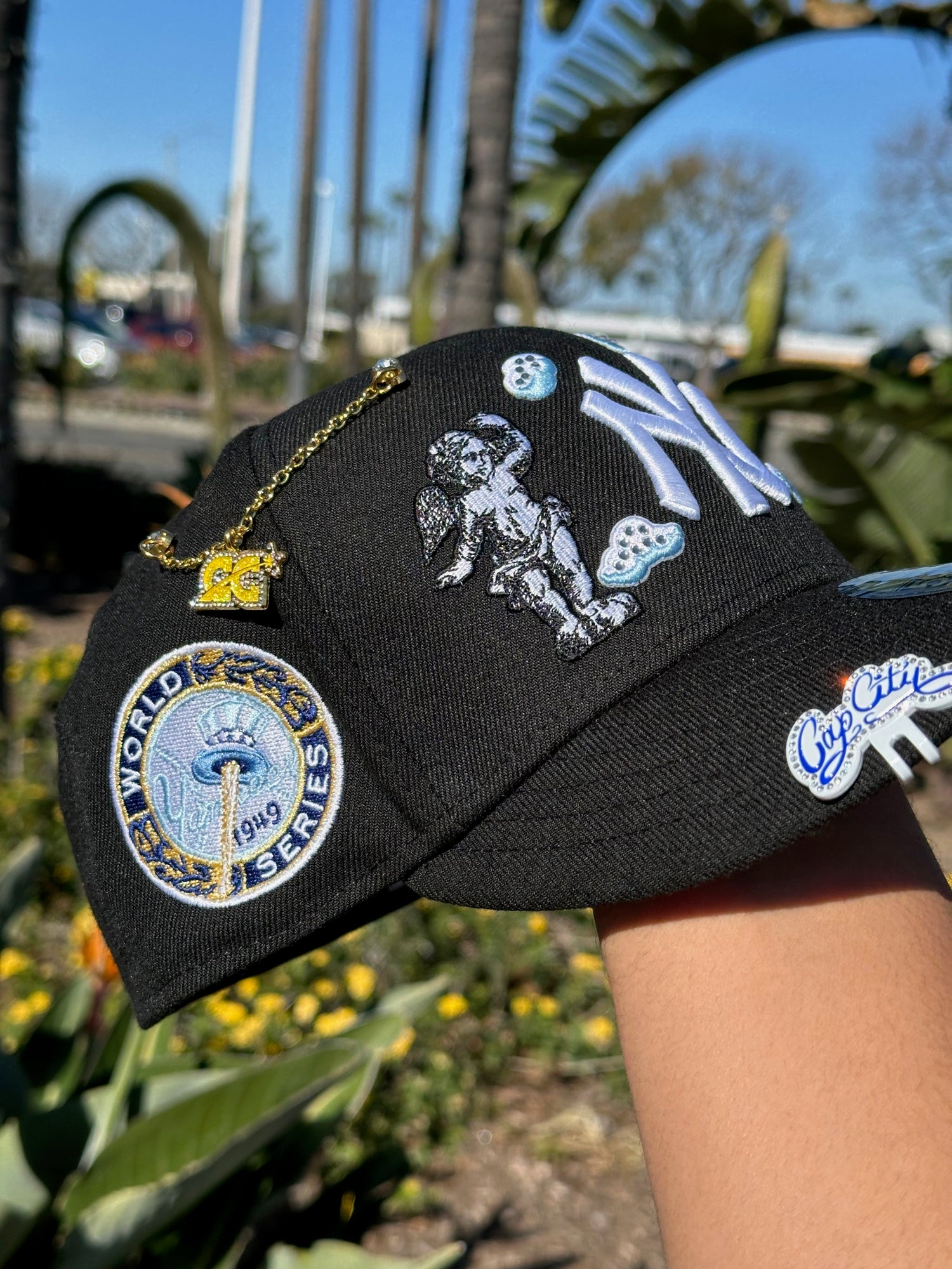 NEW ERA EXCLUSIVE 59FIFTY BLACK NEW YORK YANKEES "HEAVENLY CITY" W/ 1949 WORLD SERIES SIDE PATCH *FREE BLIP INCLUDED