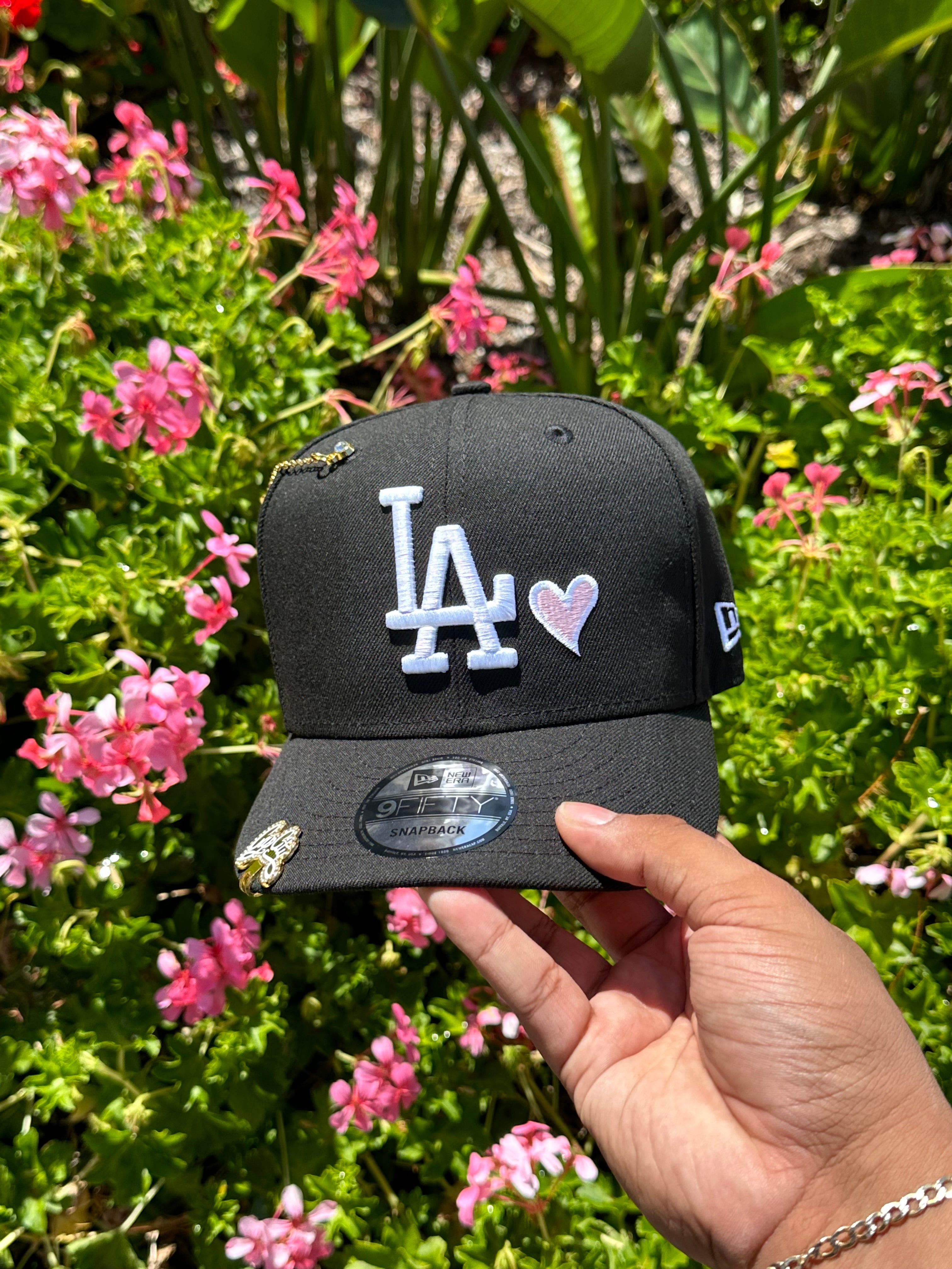 NEW ERA EXCLUSIVE 9FIFTY BLACK LOS ANGELES DODGERS SNAPBACK W/ PINK HEART + 1959 ASG SIDE PATCH