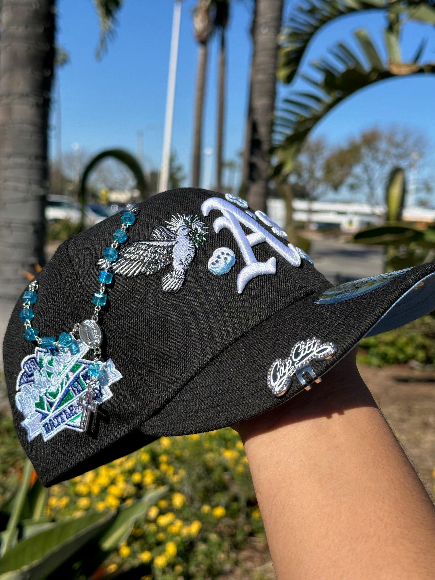 NEW ERA EXCLUSIVE 59FIFTY BLACK OAKLAND ATHLETICS "HEAVENLY CITY" W/ 1989 WORLD SERIES SIDE PATCH *FREE BLIP INCLUDED