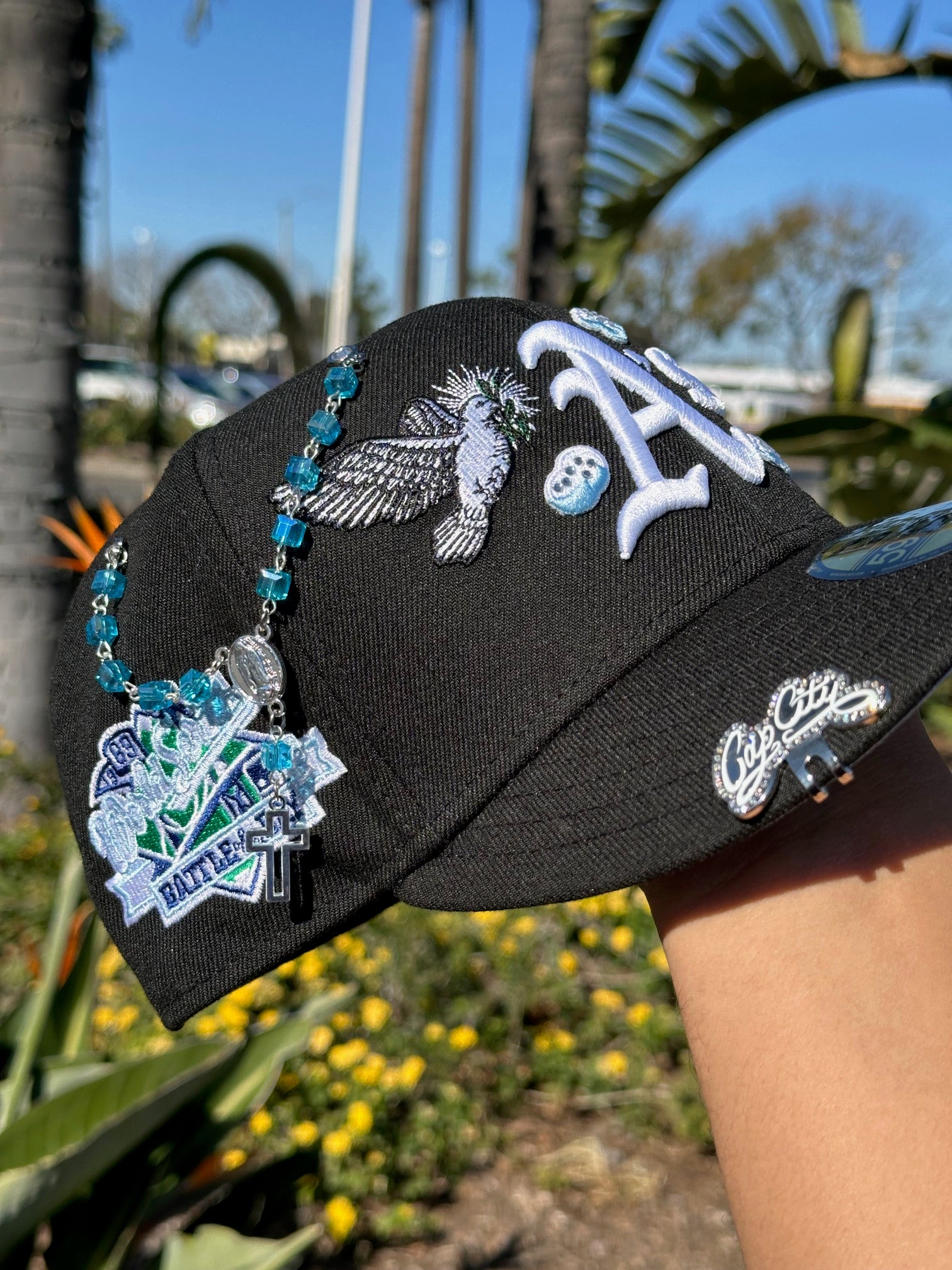 NEW ERA EXCLUSIVE 59FIFTY BLACK OAKLAND ATHLETICS "HEAVENLY CITY" W/ 1989 WORLD SERIES SIDE PATCH *FREE BLIP INCLUDED