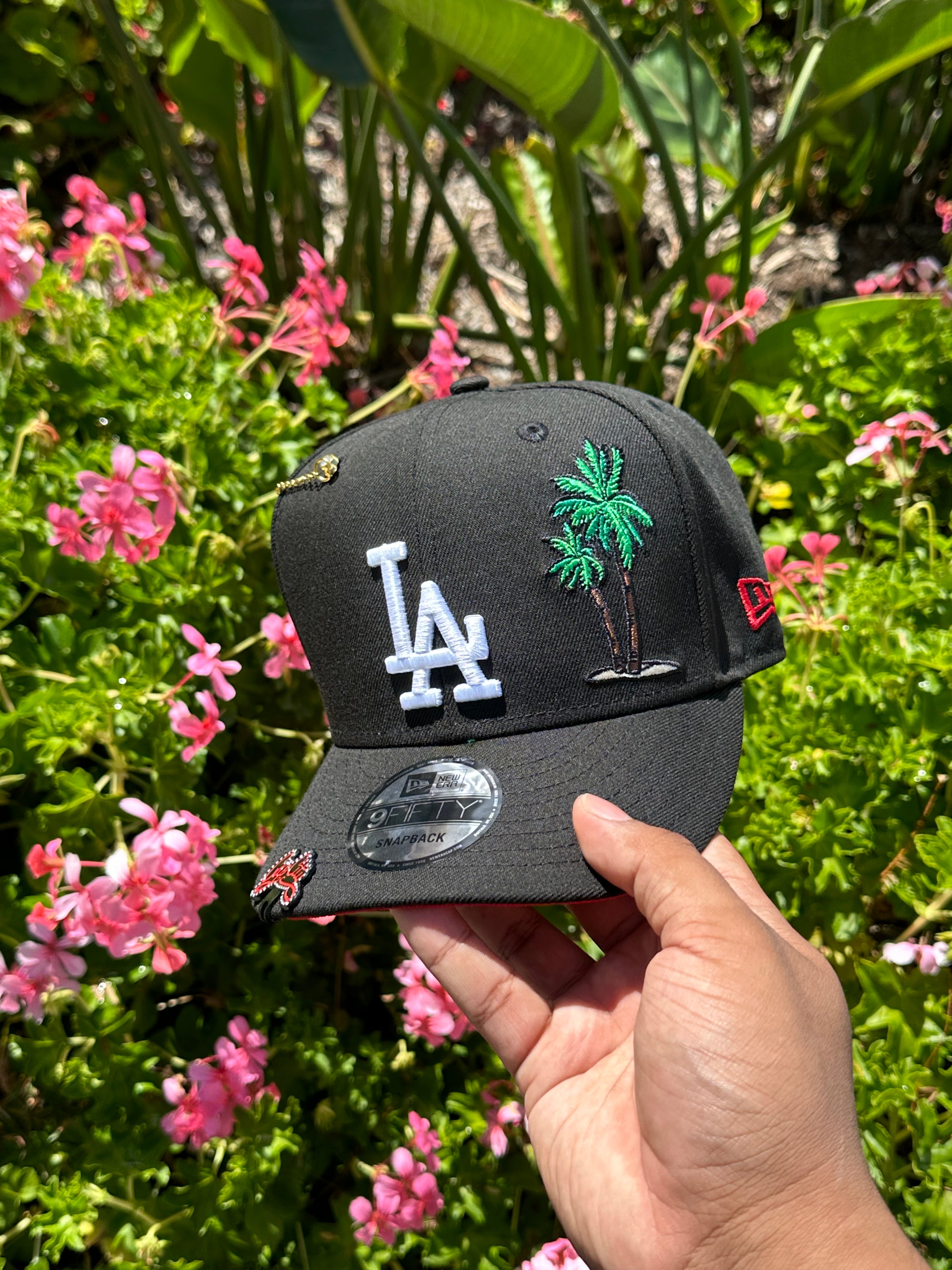 NEW ERA EXCLUSIVE 9FIFTY BLACK LOS ANGELES DODGERS SNAPBACK W/ PALM TREE + 50TH ANNIVERSARY PATCH