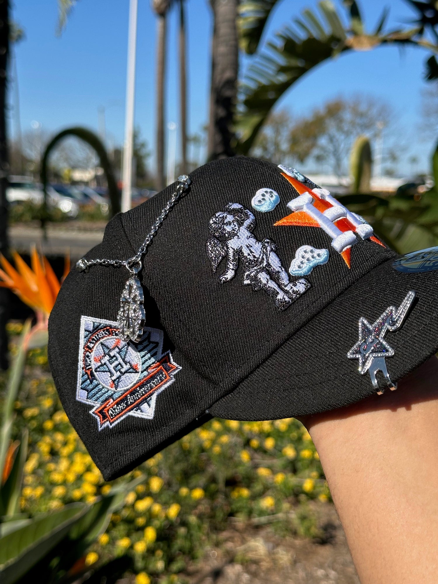 NEW ERA EXCLUSIVE 59FIFTY BLACK HOUSTON ASTROS "HEAVENLY CITY" W/ ANNIVERSARY SIDE PATCH *FREE BLIP INCLUDED
