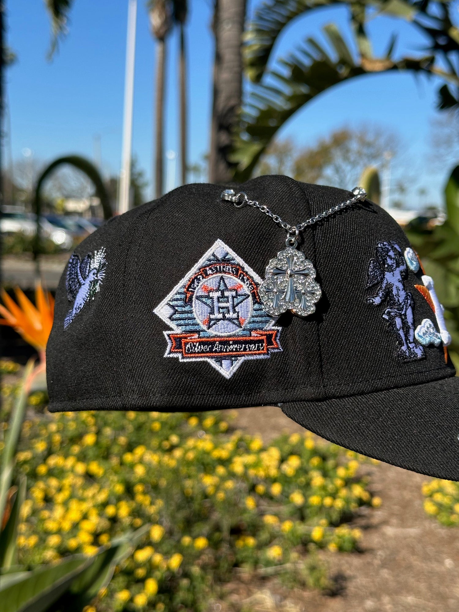 NEW ERA EXCLUSIVE 59FIFTY BLACK HOUSTON ASTROS "HEAVENLY CITY" W/ ANNIVERSARY SIDE PATCH *FREE BLIP INCLUDED