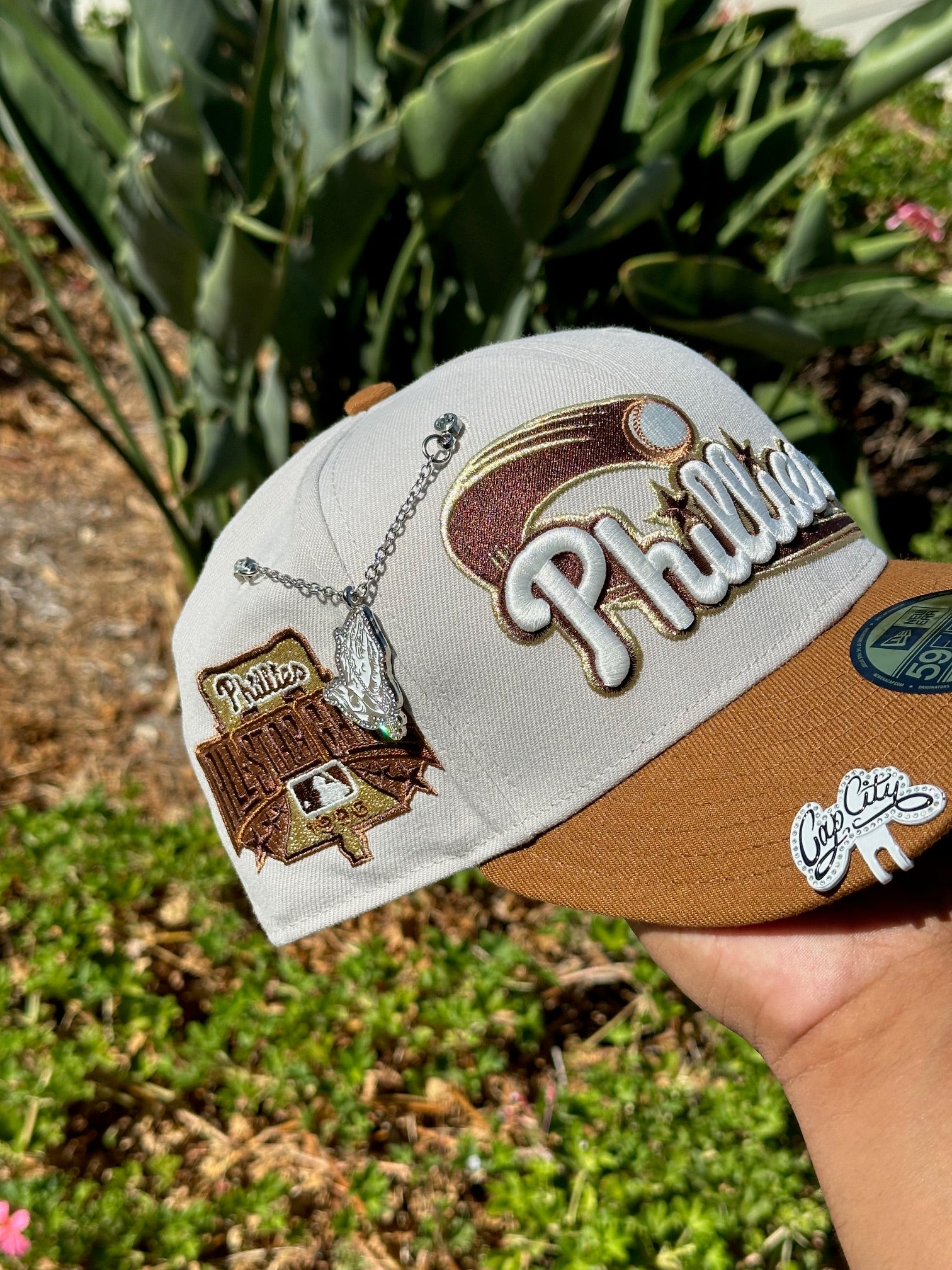NEW ERA EXCLUSIVE 59FIFTY STONE GREY/WALNUT PHILADELPHIA PHILLIES W/ 1996 ALL STAR GAME PATCH