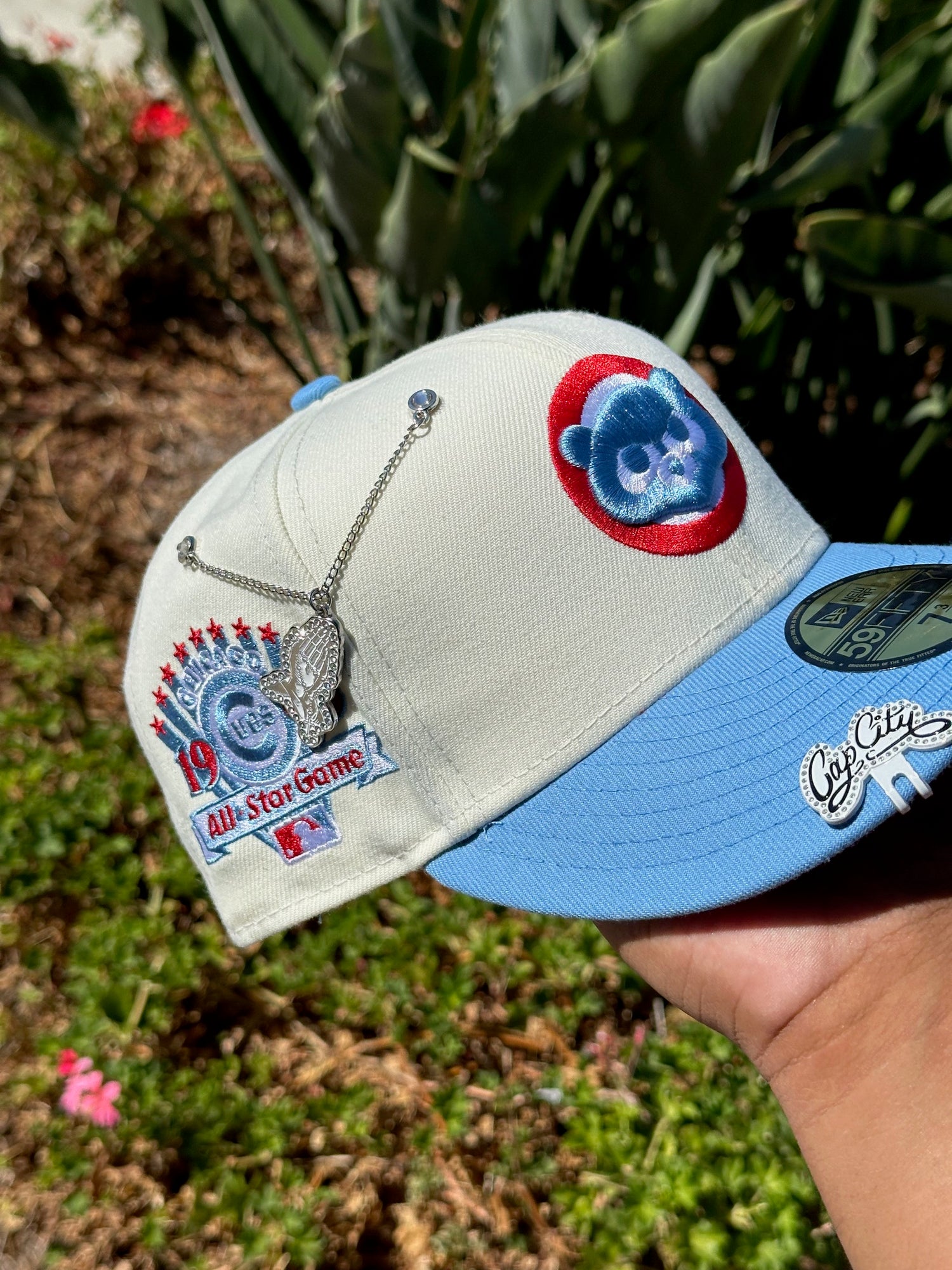 NEW ERA EXCLUSIVE 59FIFTY CHROME/ SKY BLUE CHICAGO CUBS W/ 1990 ALL STAR GAME PATCH