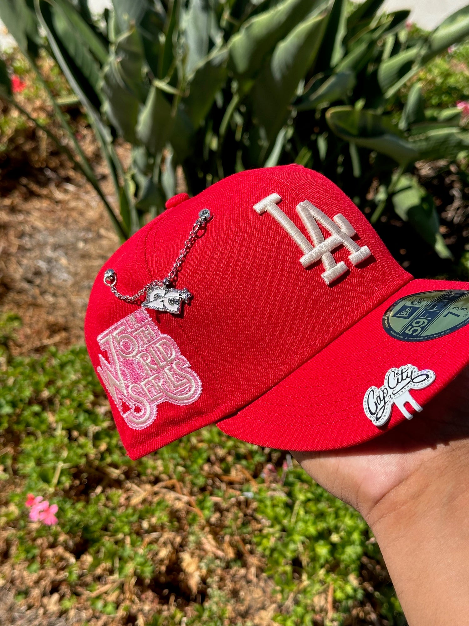 NEW ERA EXCLUSIVE 59FIFTY RED LOS ANGELES DODGERS W/ 75TH WORLD SERIES SIDE PATCH