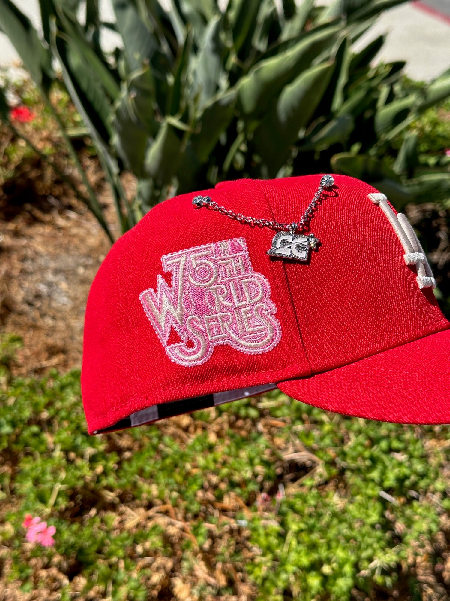 NEW ERA EXCLUSIVE 59FIFTY RED LOS ANGELES DODGERS W/ 75TH WORLD SERIES SIDE PATCH