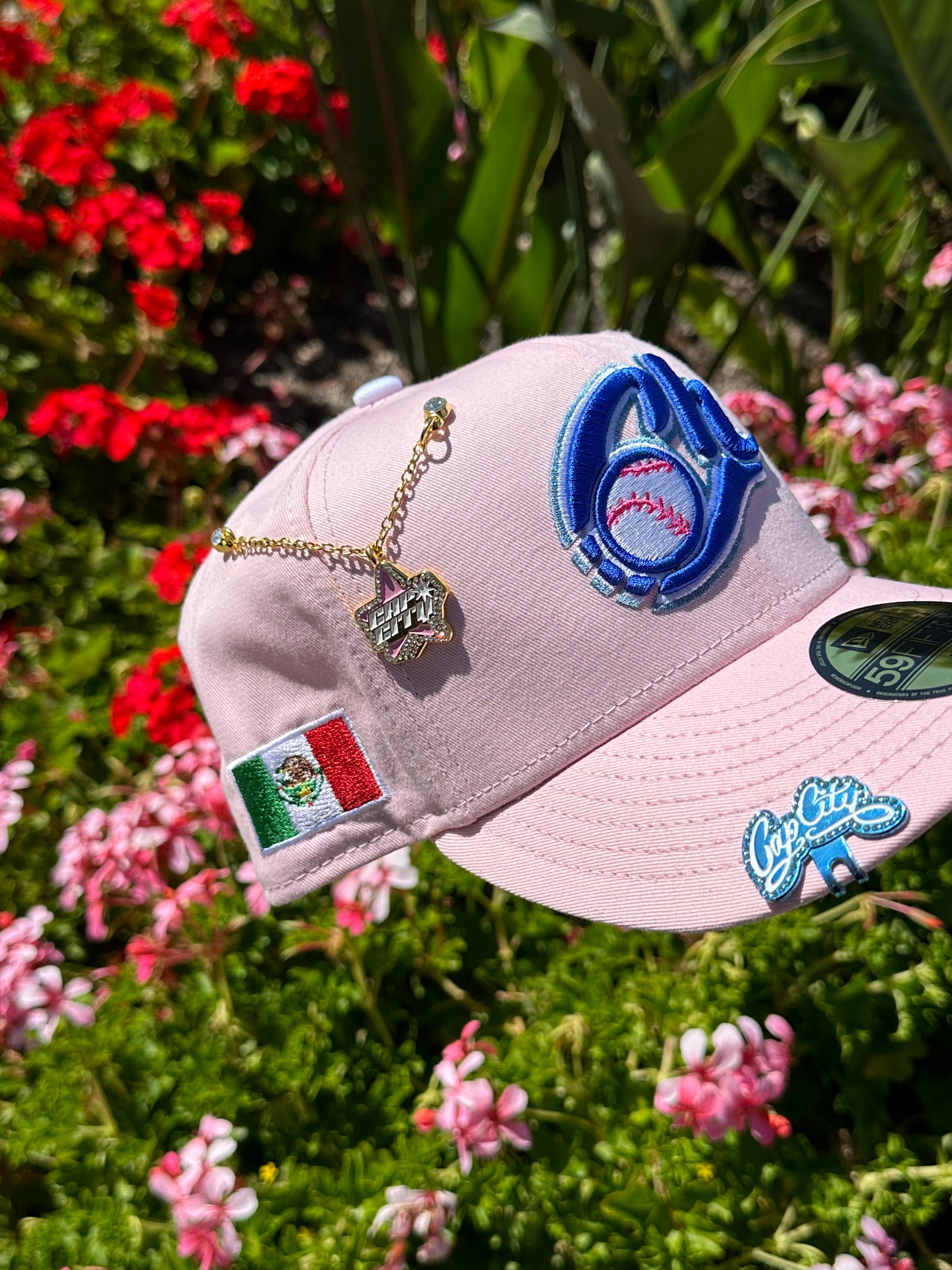 NEW ERA EXCLUSIVE 59FIFTY PINK CHARROS DE JALISCO W/ MEXICO FLAG SIDE PATCH