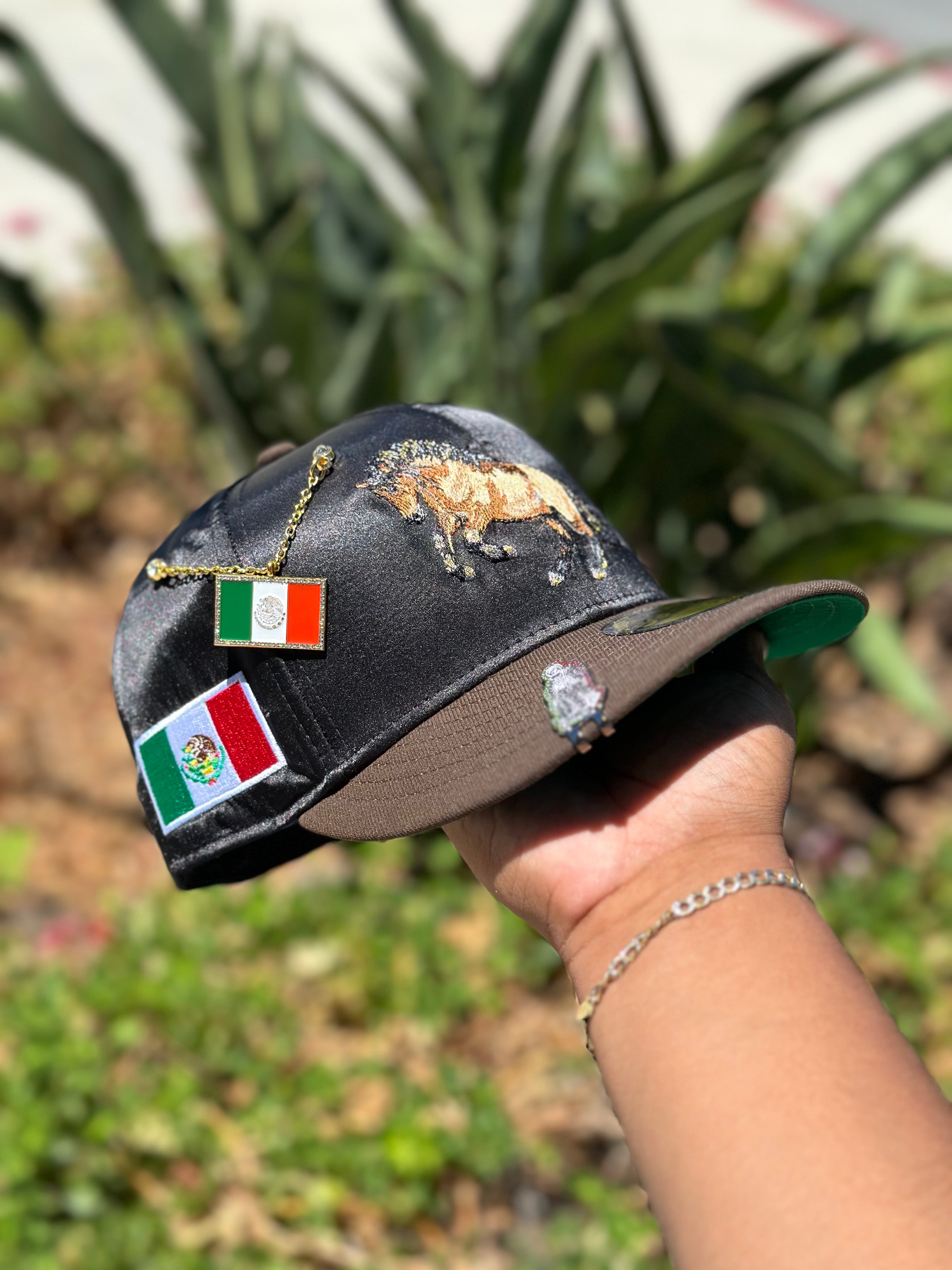 NEW ERA EXCLUSIVE 59FIFTY SATIN/BROWN MEXICO "EL CABALLO" W/ MEXICO FLAG SIDE PATCH
