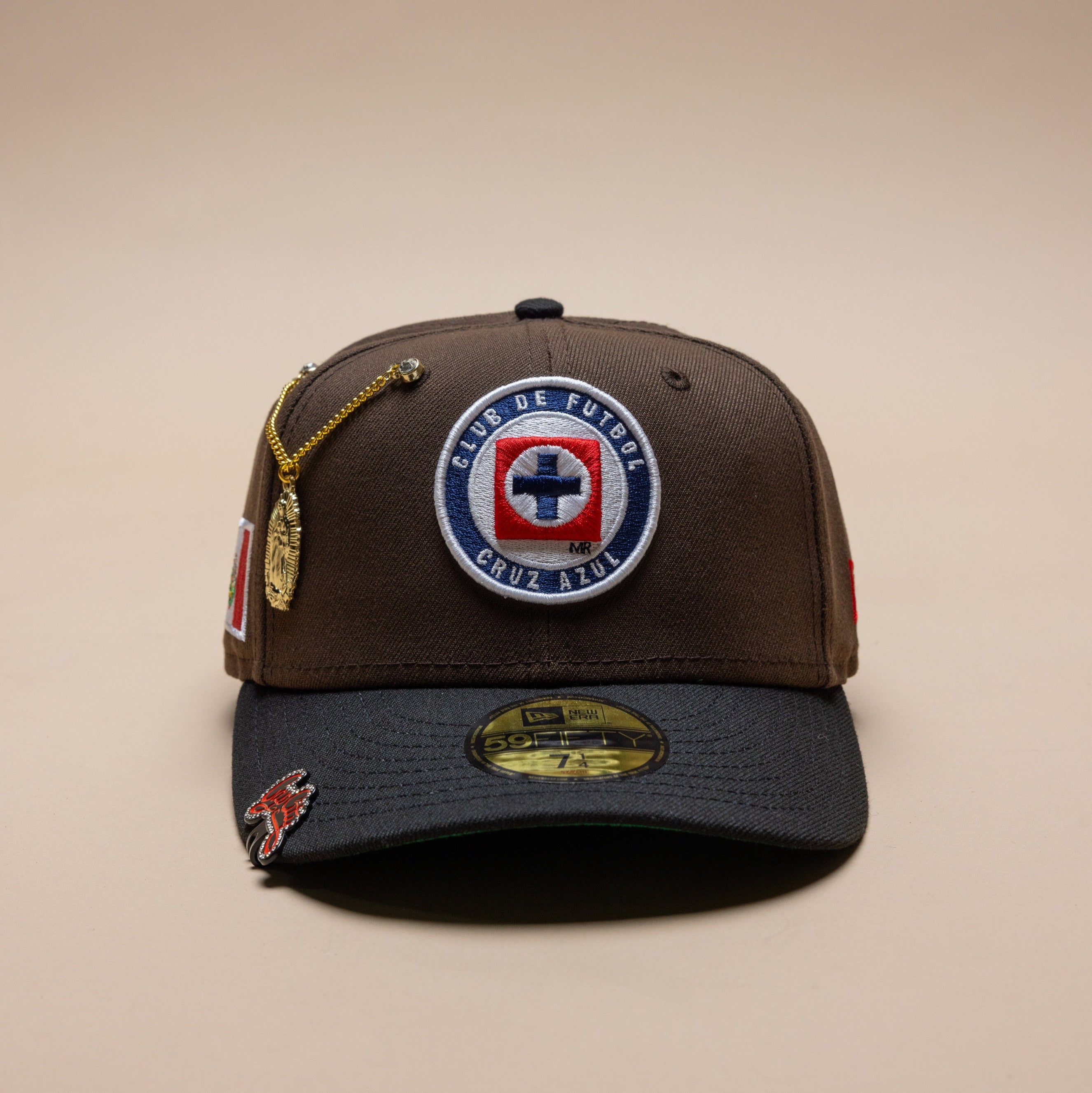 NEW ERA EXCLUSIVE 59FIFTY MOCHA/BLACK "CLUB CRUZ AZUL" W/ MEXICO FLAG SIDE PATCH