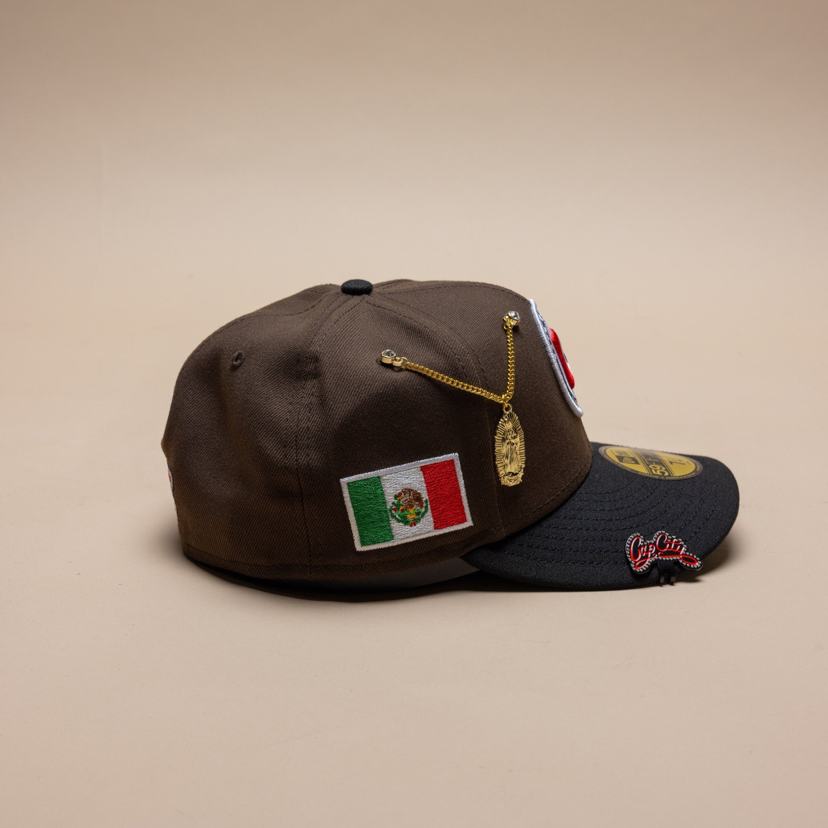 NEW ERA EXCLUSIVE 59FIFTY MOCHA/BLACK "CLUB CRUZ AZUL" W/ MEXICO FLAG SIDE PATCH