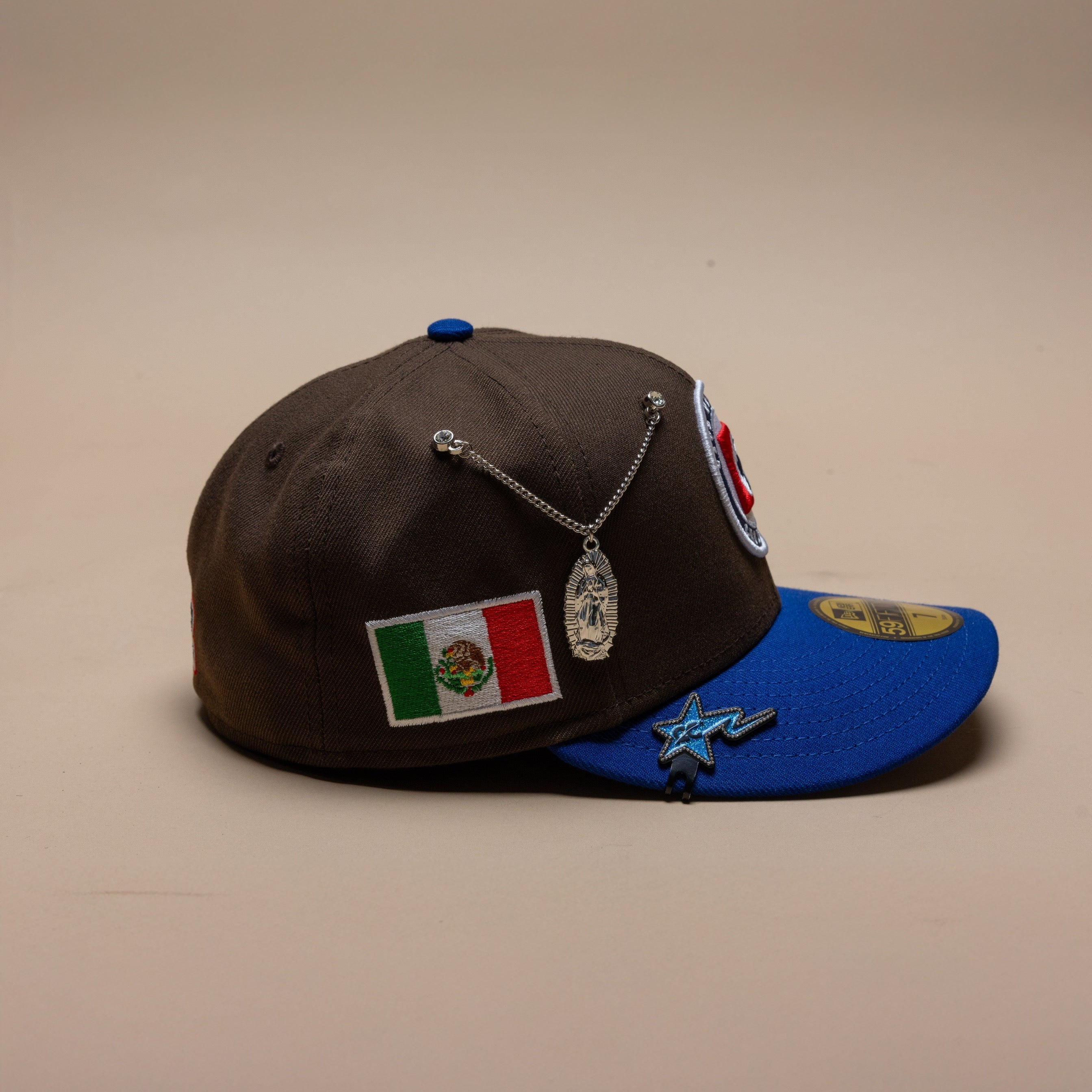 NEW ERA EXCLUSIVE 59FIFTY MOCHA/BLUE "CLUB CRUZ AZUL" W/ MEXICO FLAG SIDE PATCH