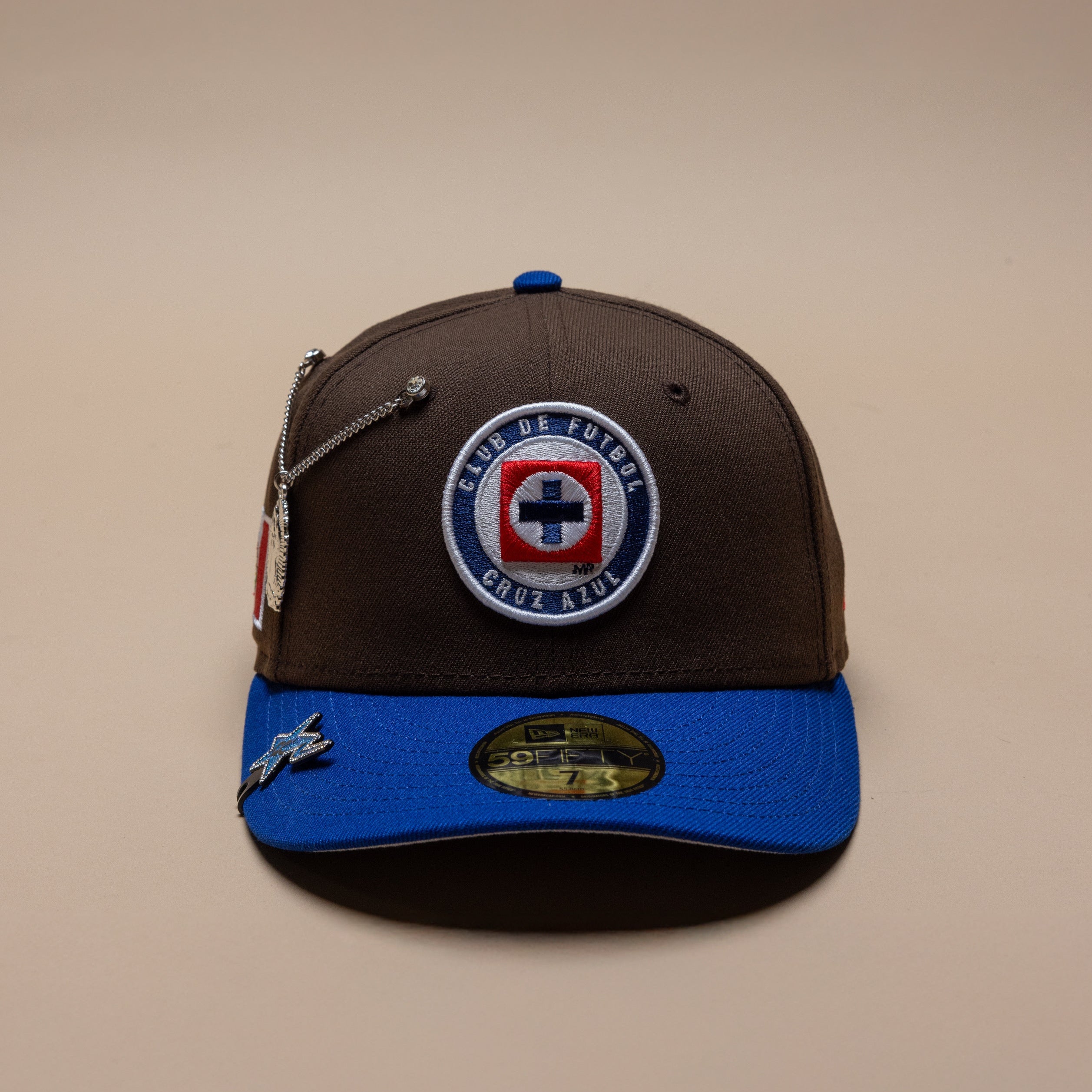NEW ERA EXCLUSIVE 59FIFTY MOCHA/BLUE "CLUB CRUZ AZUL" W/ MEXICO FLAG SIDE PATCH