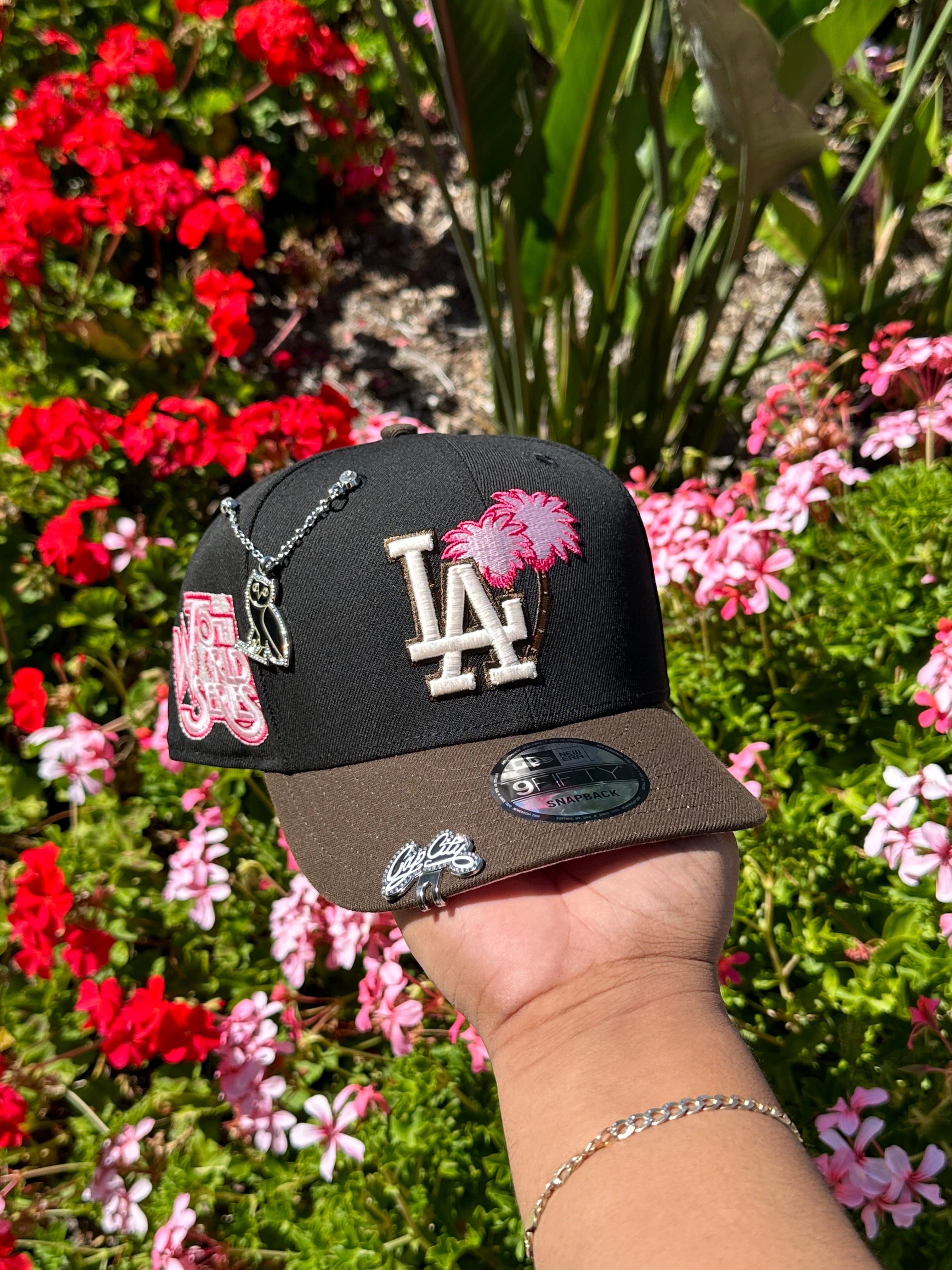 NEW ERA EXCLUSIVE 9FIFTY BLACK/BROWN LOS ANGELES DODGERS SNAPBACK W/ PALMTREE + 75TH WORLD SERIES SIDE PATCH