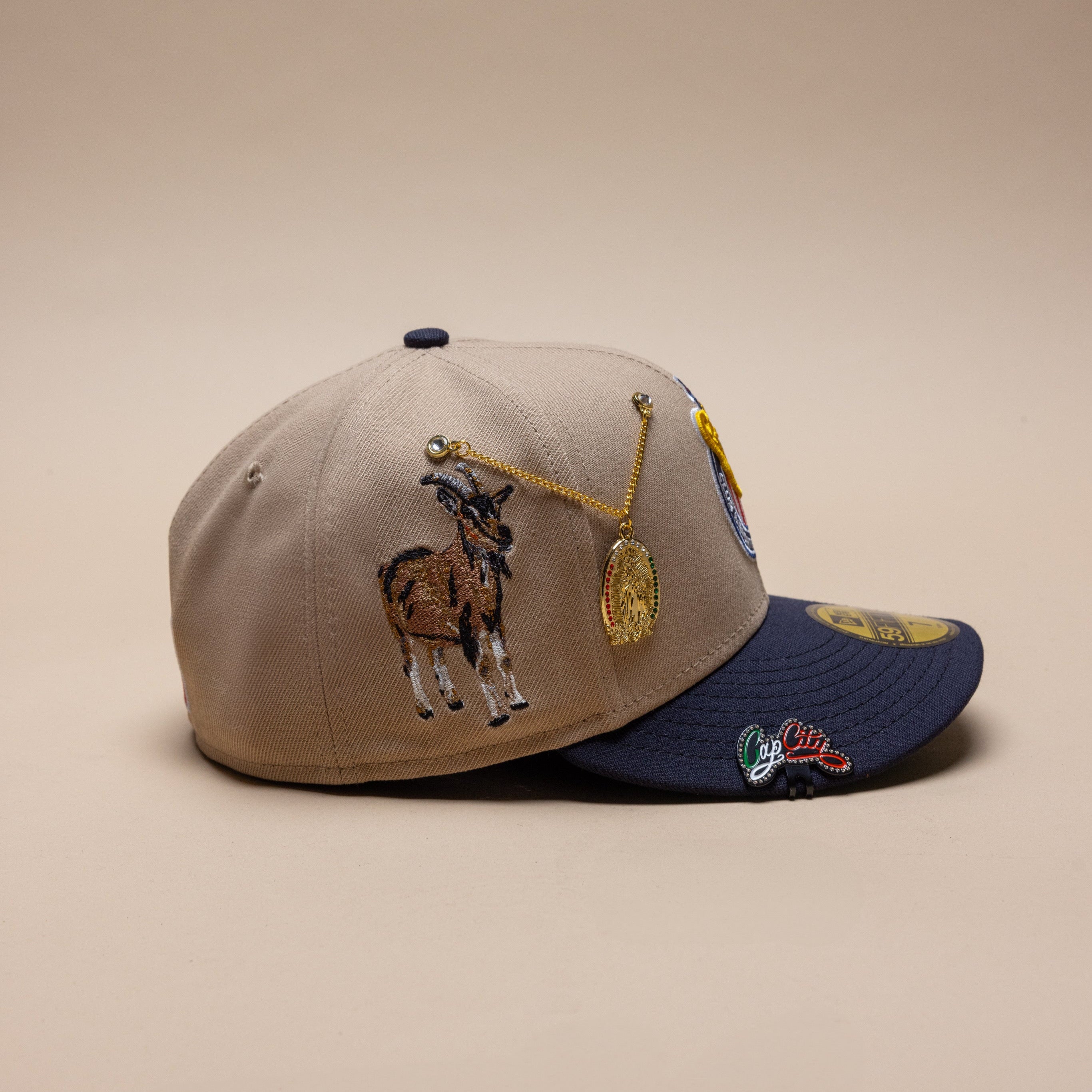 NEW ERA EXCLUSIVE 59FIFTY CAMEL BROWN/NAVY "CHIVAS DE GUADALAJARA" W/ THE GOAT SIDE PATCH