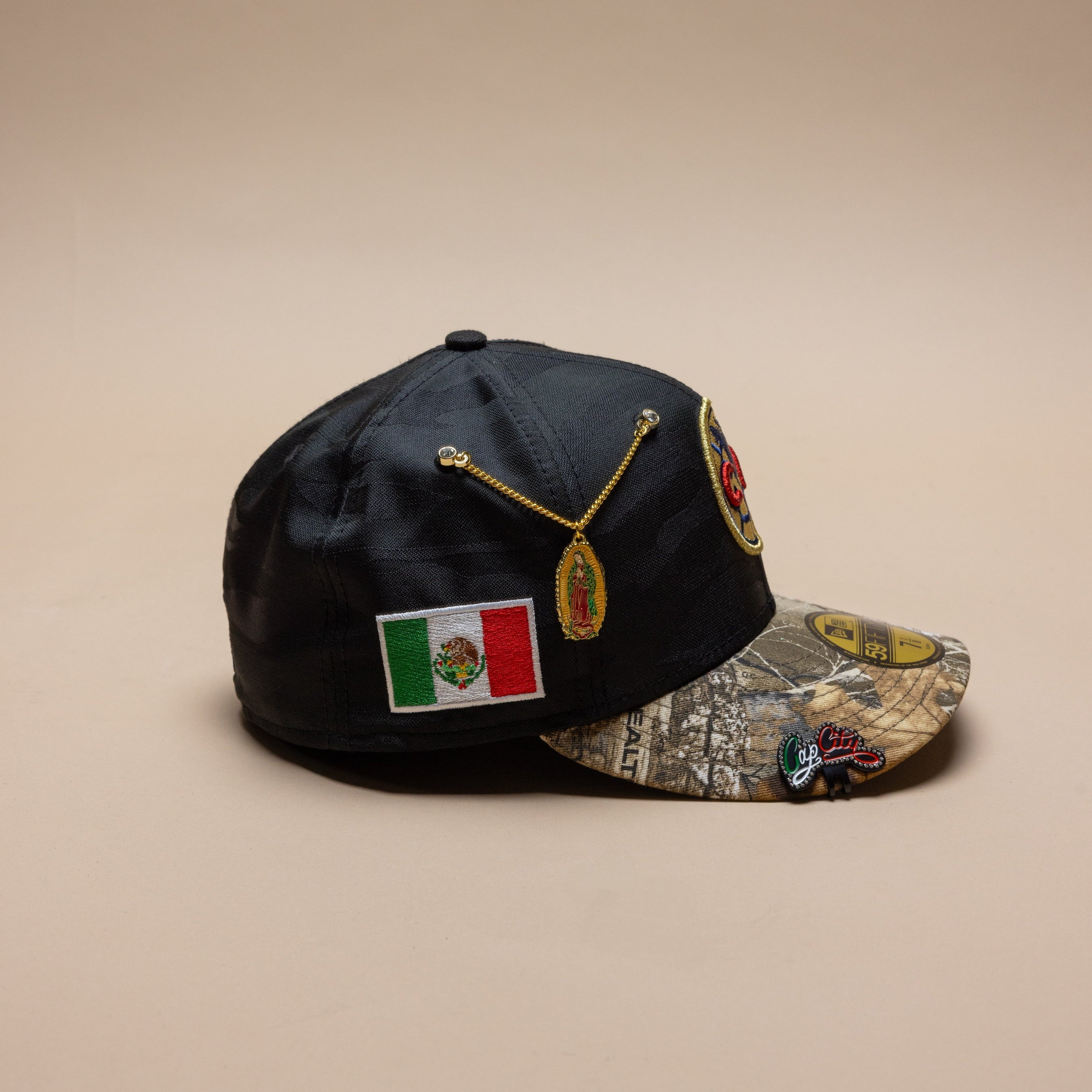 NEW ERA EXCLUSIVE 59FIFTY BLACK CAMO/REALTREE "CLUB AMERICA" W/ MEXICO FLAG SIDE PATCH