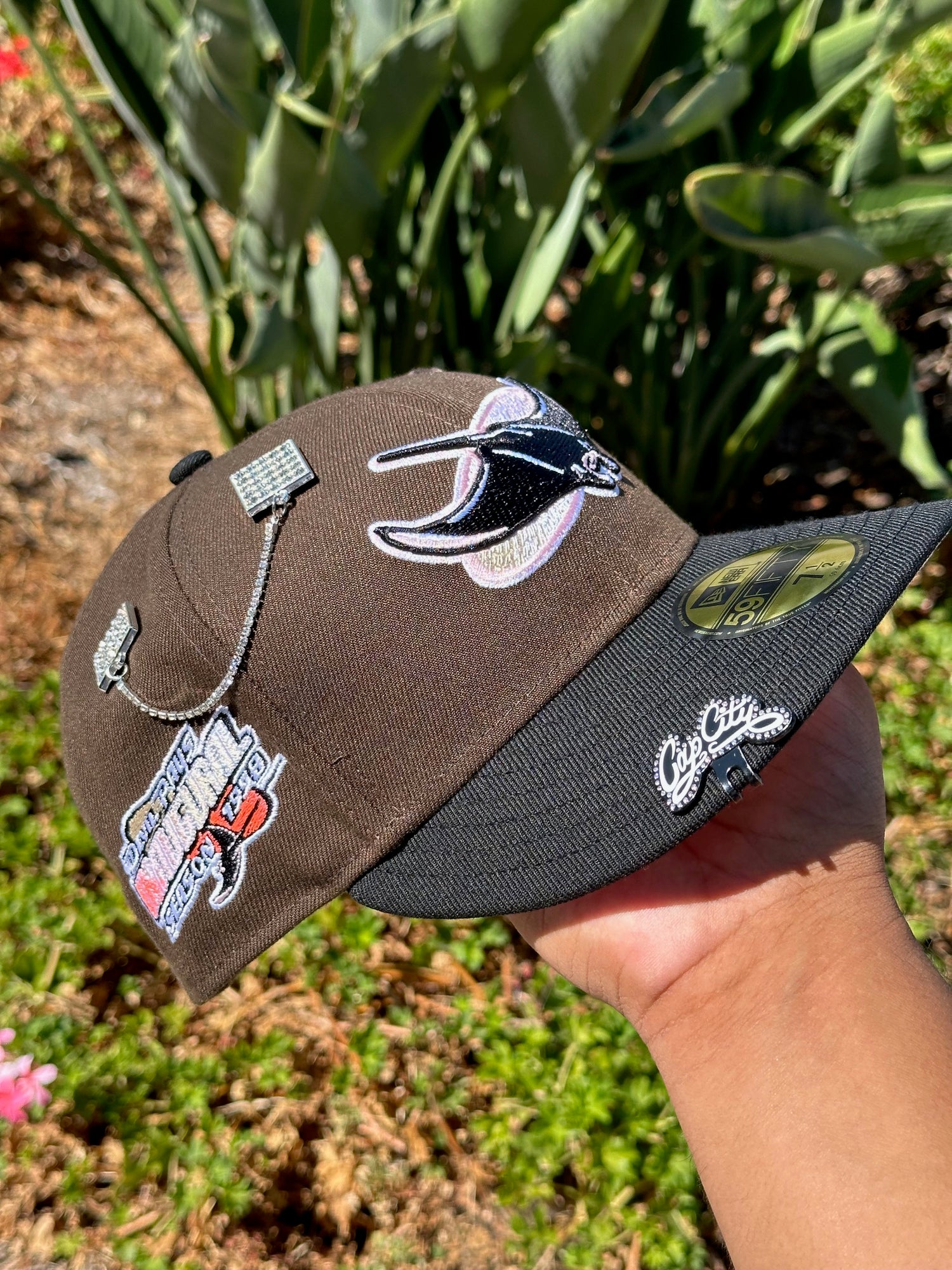 NEW ERA EXCLUSIVE 59FIFTY MOCHA/BLACK TAMPA BAY RAYS W/ 1998 INAUGRAUL SEASON SIDE PATCH