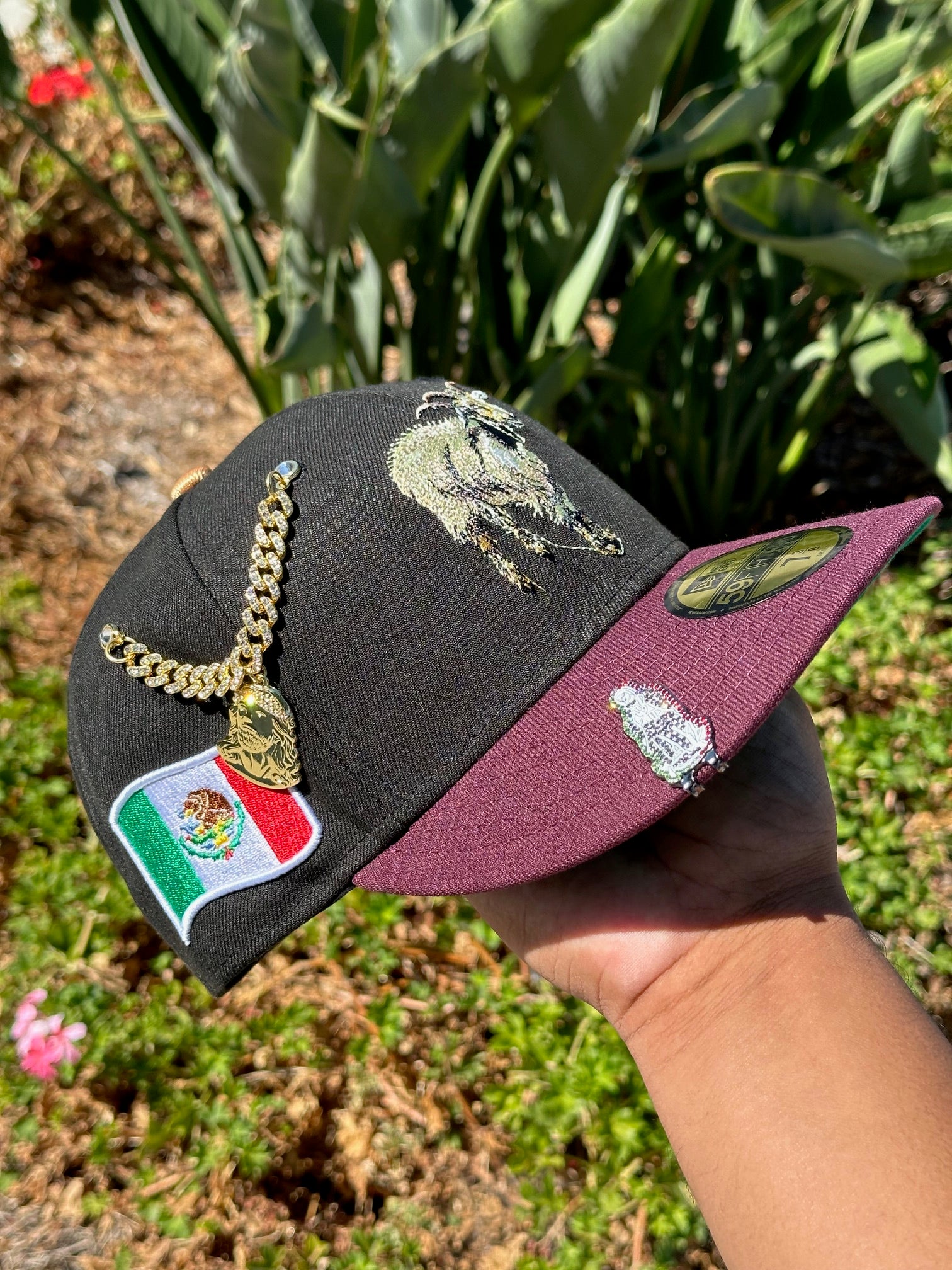 NEW ERA EXCLUSIVE 59FIFTY BLACK/BURGUNDY MEXICO "THE GOAT" W/ MEXICO FLAG PATCH