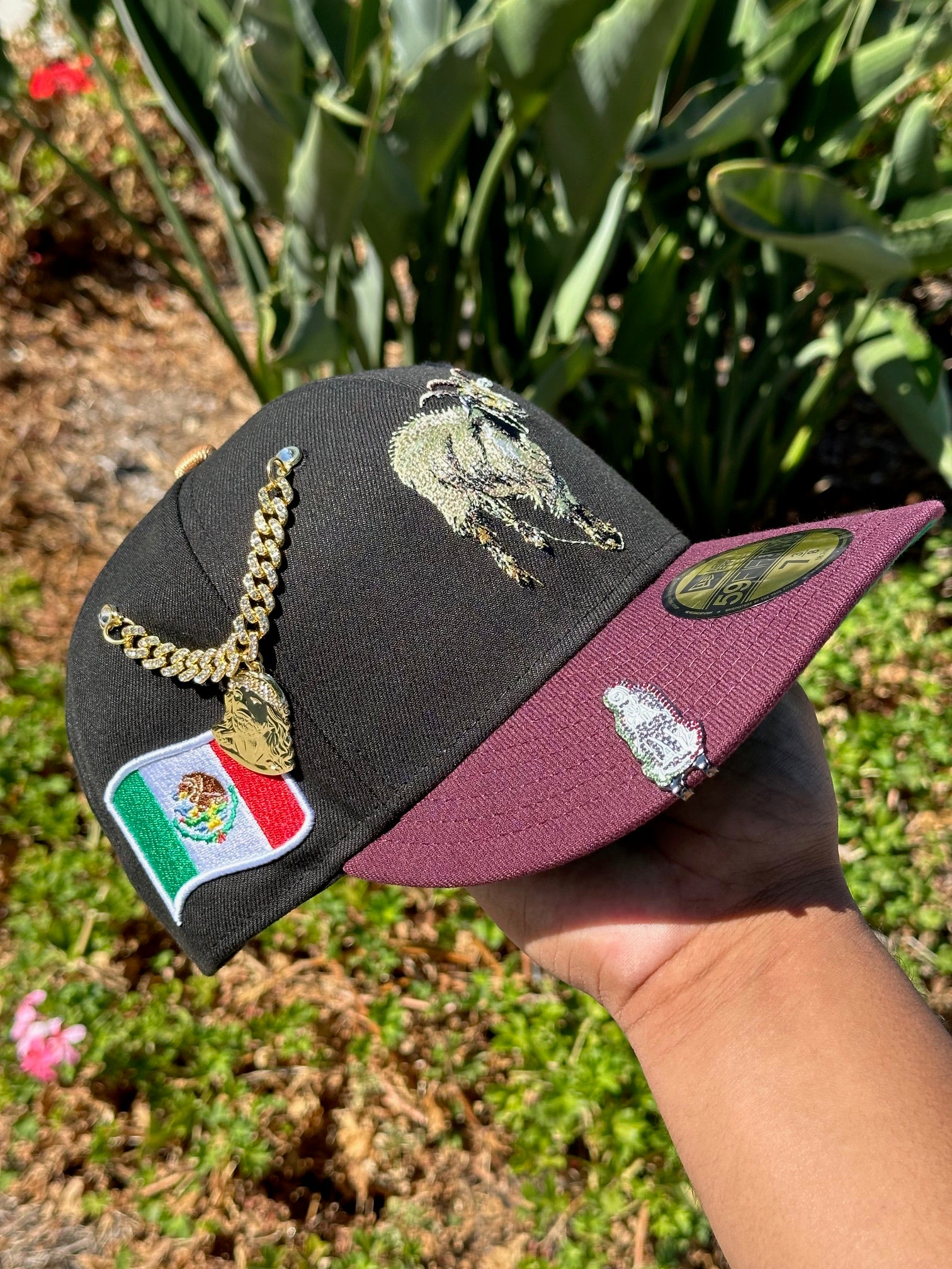 NEW ERA EXCLUSIVE 59FIFTY BLACK/BURGUNDY MEXICO "THE GOAT" W/ MEXICO FLAG PATCH