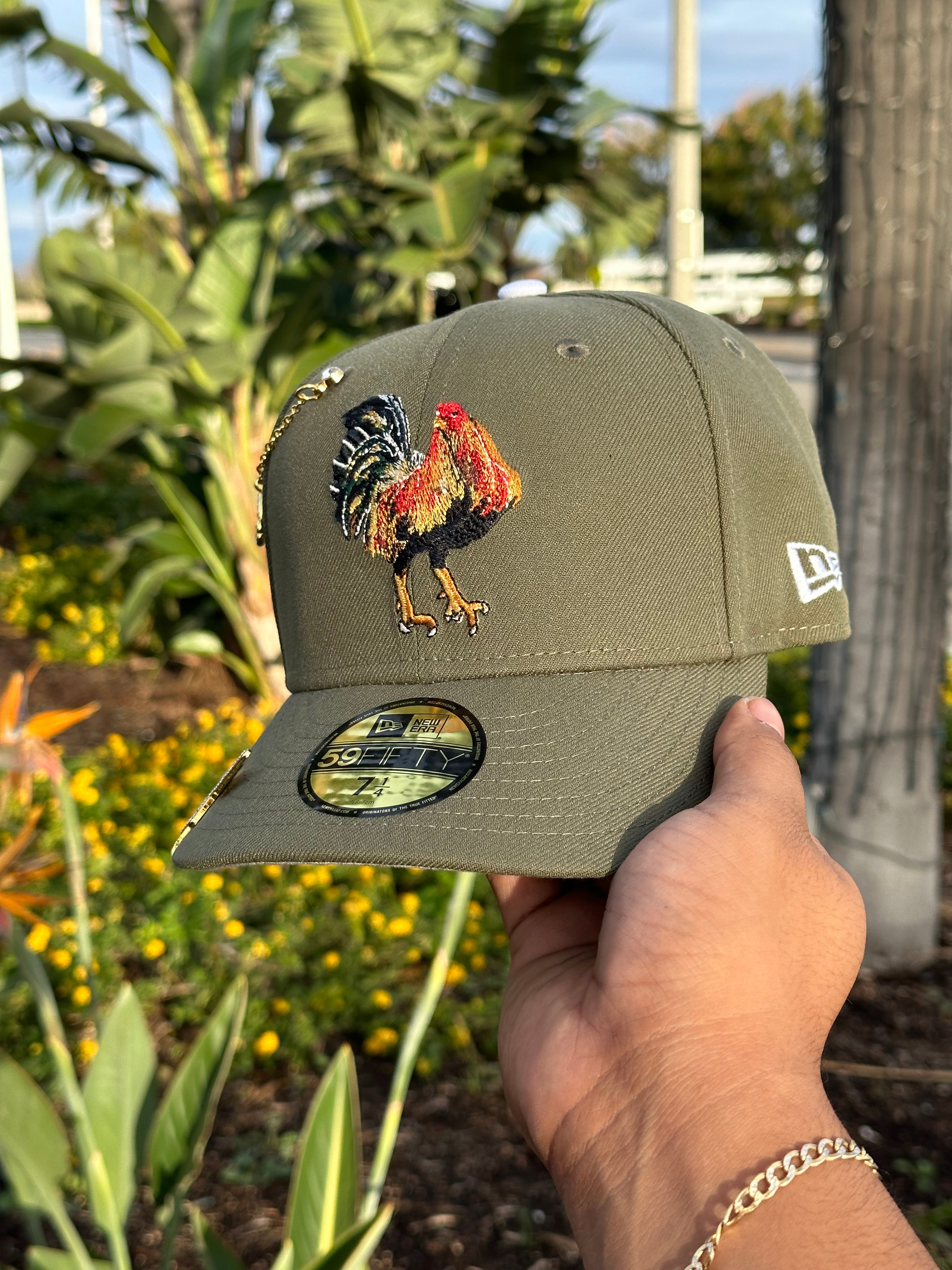 NEW ERA EXCLUSIVE 59FIFTY OLIVE MEXICO "EL GALLO" W/ MEXICO FLAG SIDE PATCH