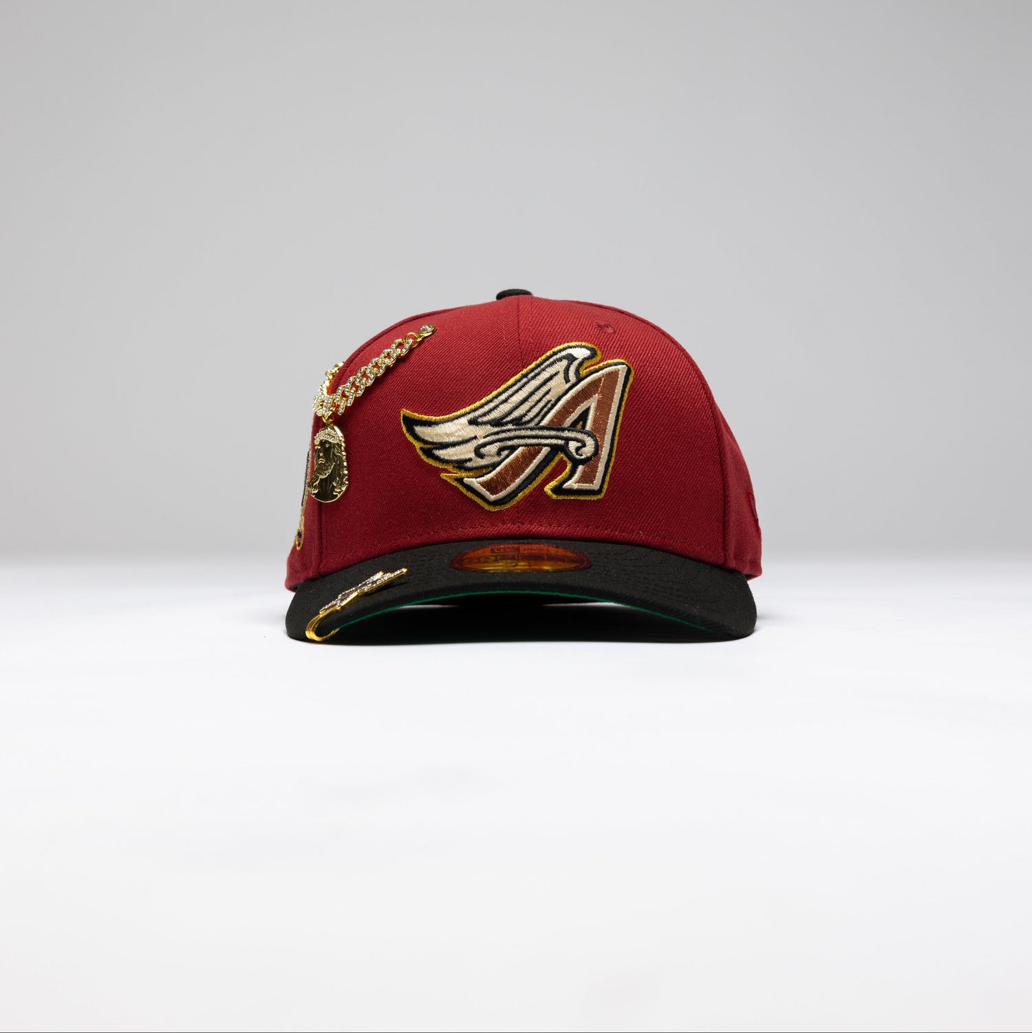 NEW ERA 59FIFTY MAROON RED/BLACK ANAHEIM ANGELS W/ 50TH ANNIVERSARY SIDE PATCH