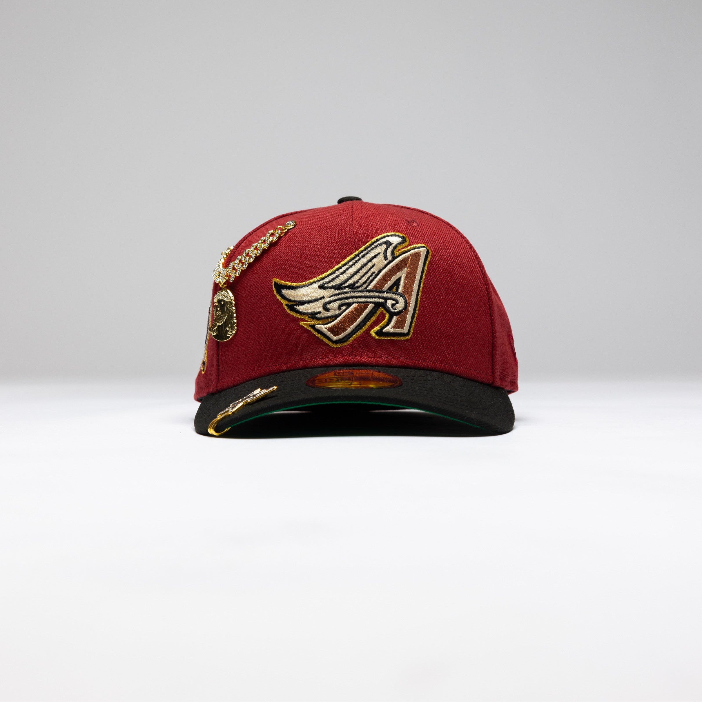 NEW ERA 59FIFTY MAROON RED/BLACK ANAHEIM ANGELS W/ 50TH ANNIVERSARY SIDE PATCH