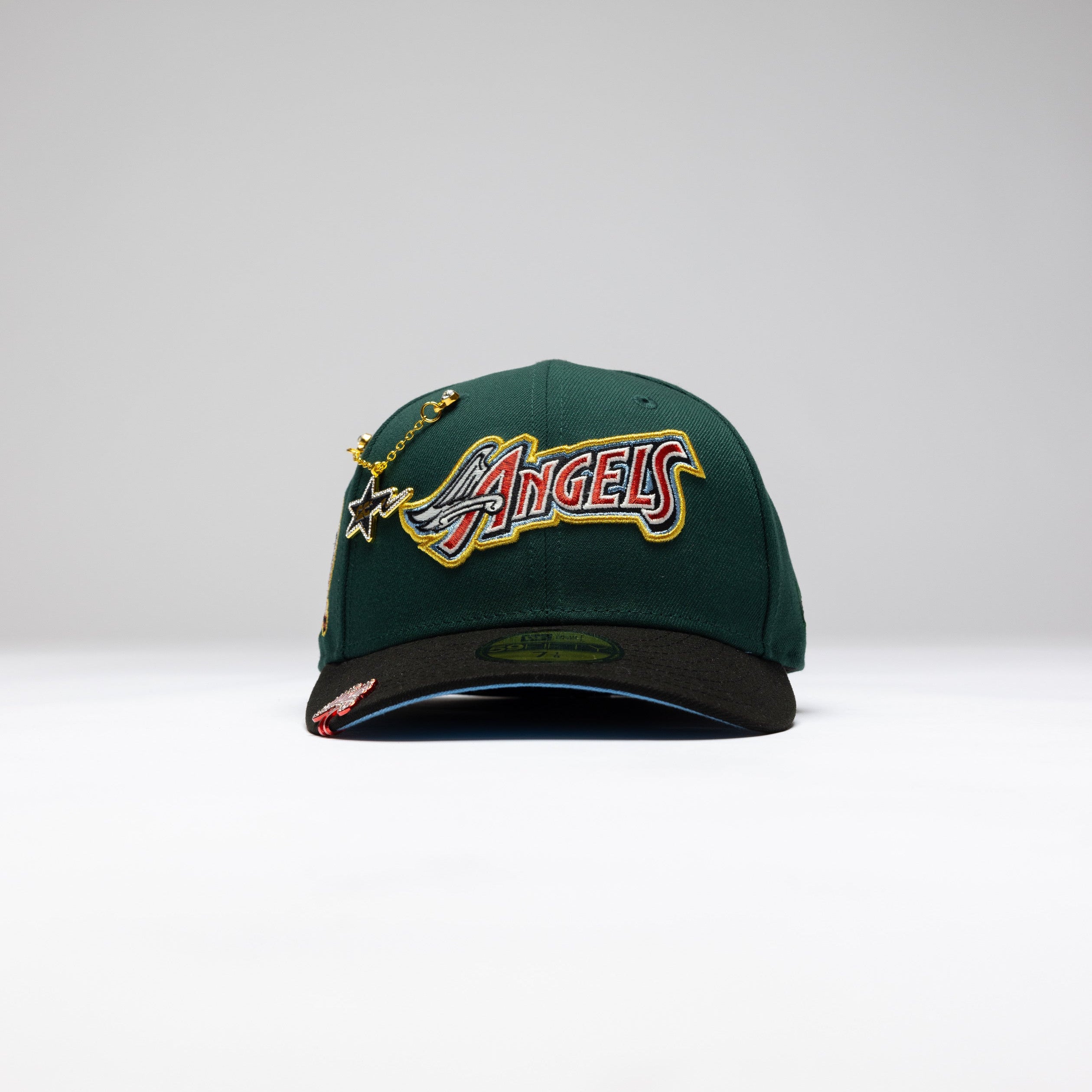 NEW ERA 59FIFTY FOREST GREEN/BLACK ANAHEIM ANGELS SCRIPT W/ 50TH ANNIVERSARY SIDE PATCH