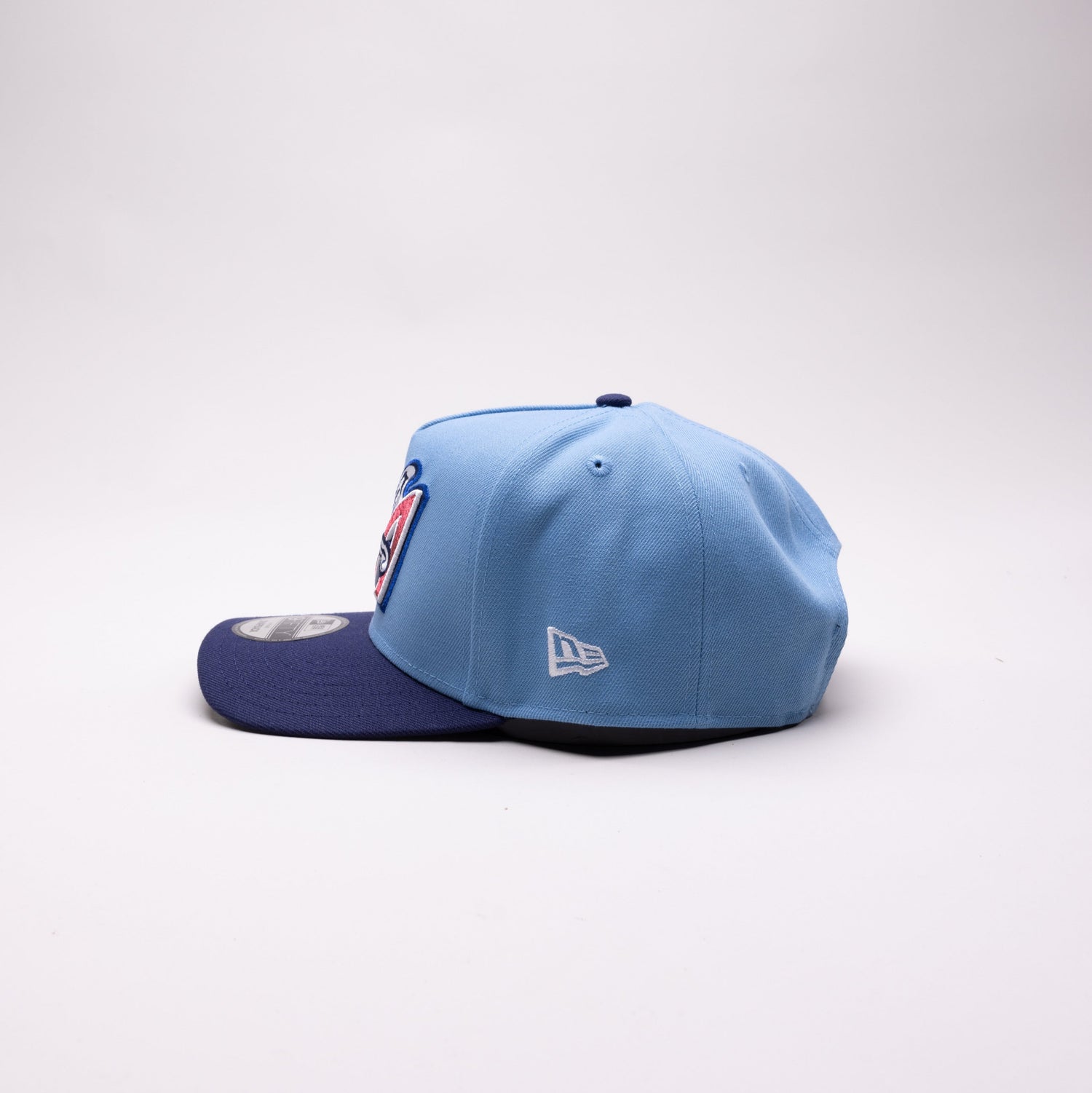 NEW ERA 9FIFTY A-FRAME SKY BLUE/NAVY ANAHEIM ANGELS SNAPBACK W/ 50TH ANNIVERSARY SIDE PATCH