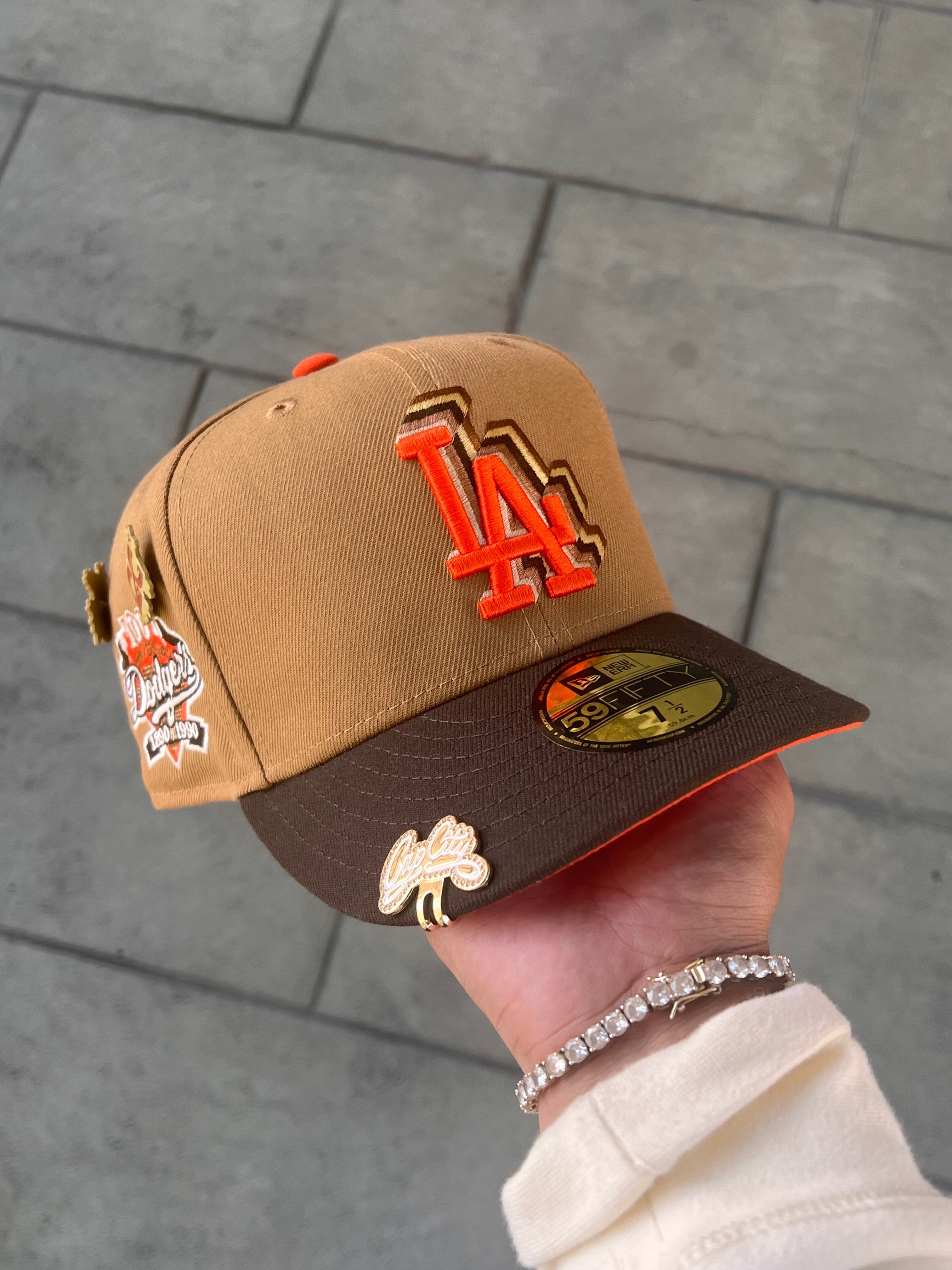 NEW ERA EXCLUSIVE 59FIFTY BROWN/WALNUT LOS ANGELES DODGERS W/ 100TH ANNIVERSARY PATCH