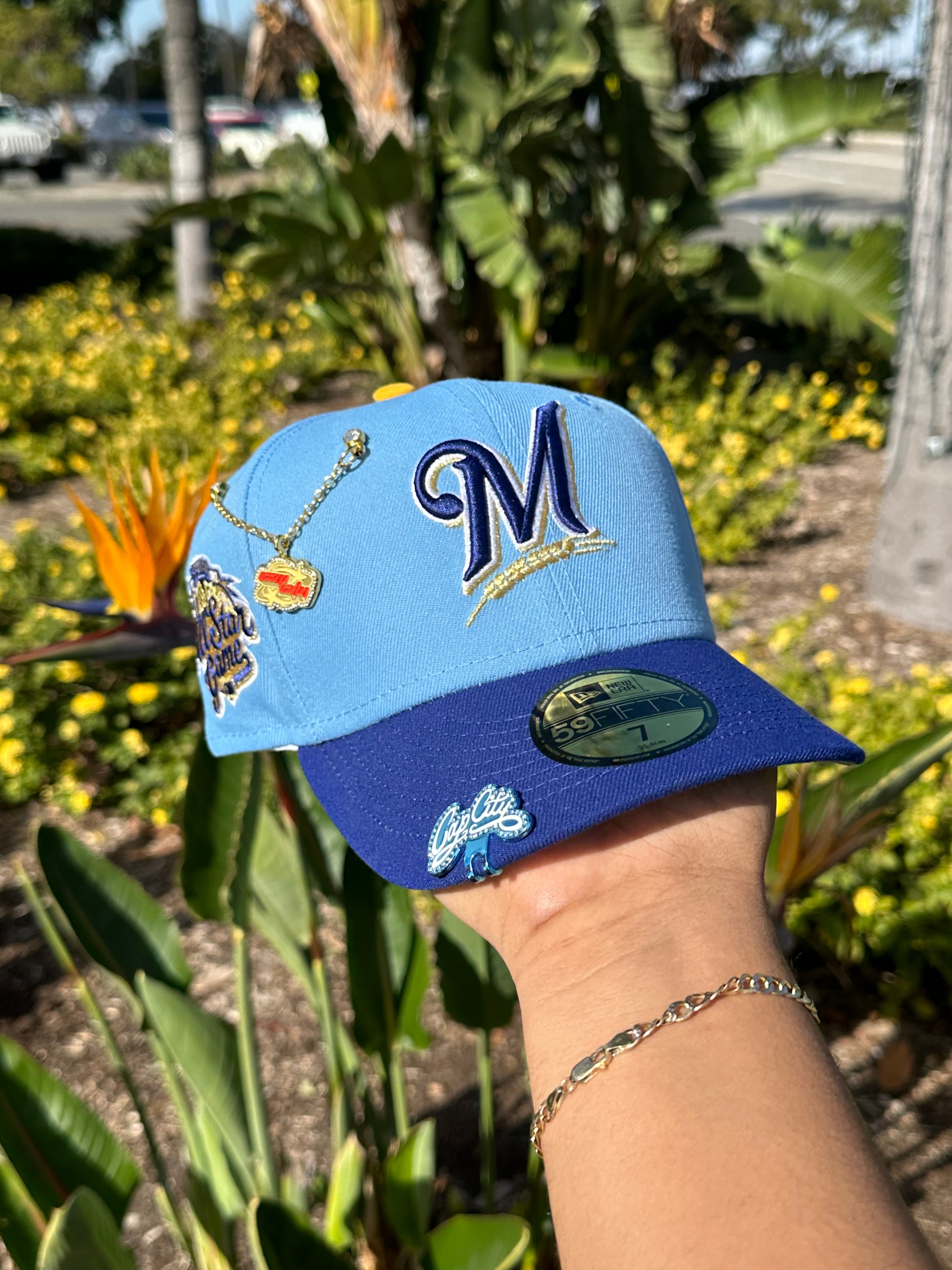 NEW ERA EXCLUSIVE 59FIFTY SKY BLUE MILWAUKEE BREWERS W/ 2002 ALL STAR GAME PATCH