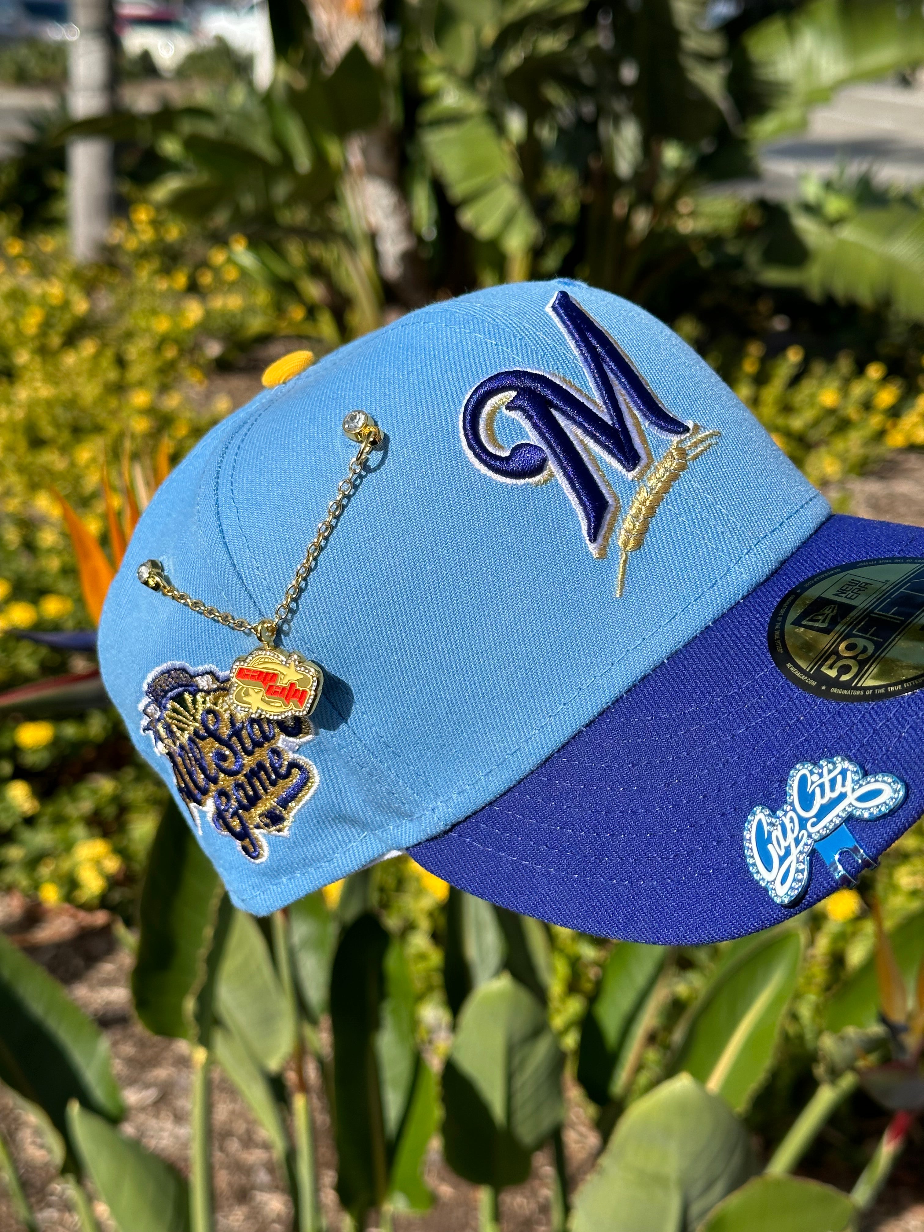 NEW ERA EXCLUSIVE 59FIFTY SKY BLUE MILWAUKEE BREWERS W/ 2002 ALL STAR GAME PATCH