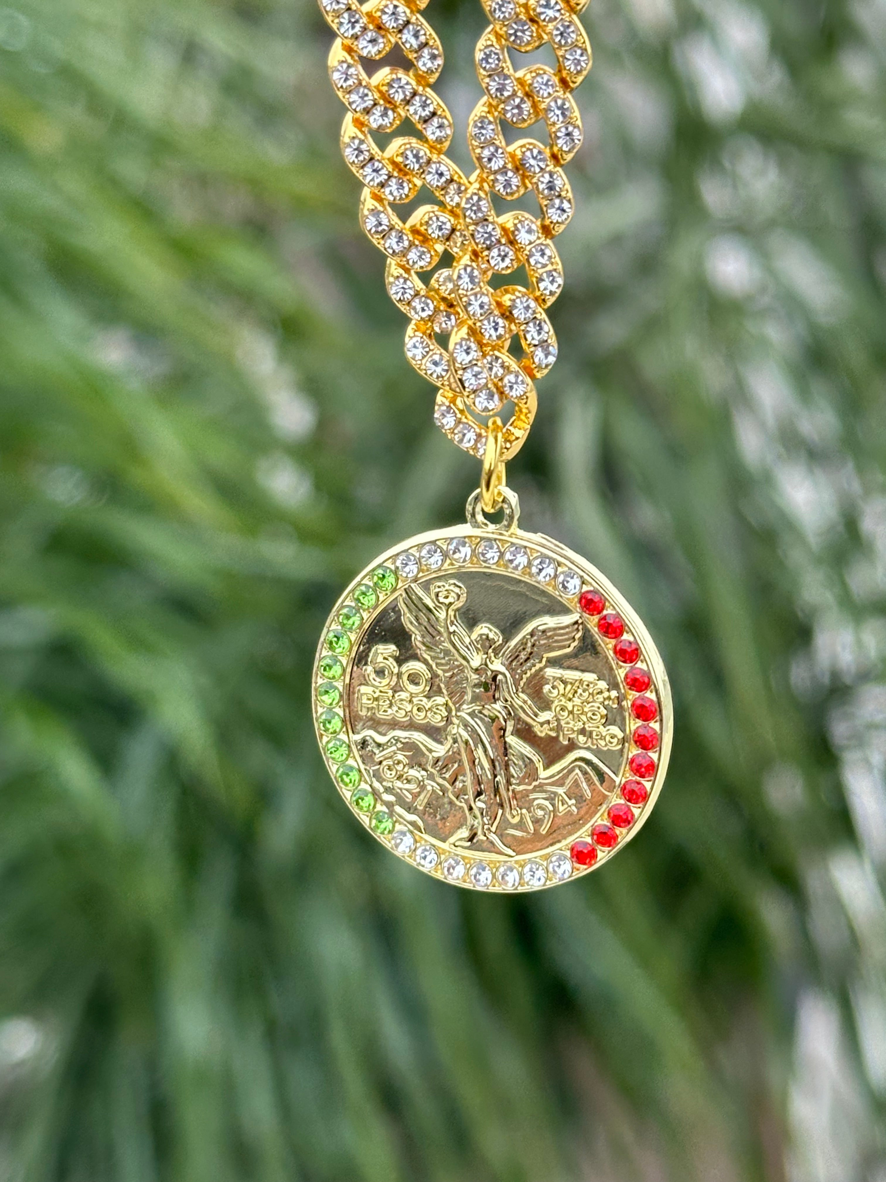*New Gold "50 Pesos" Iced Out Chain w/ Rhinestones Very Limited