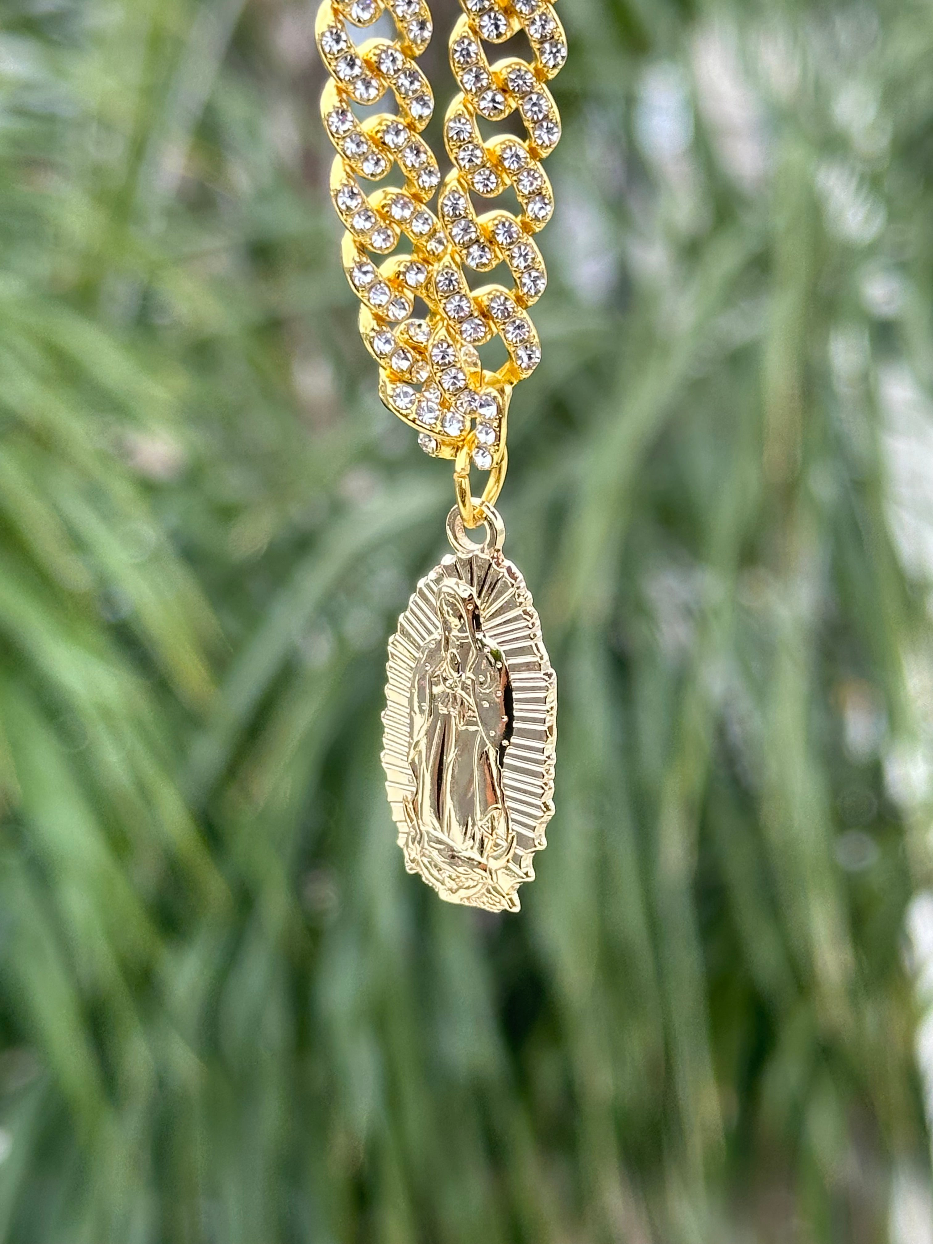 *NEW GOLD "VIRGEN DE GUADALUPE" ICED OUT CHAIN VERY LIMITED