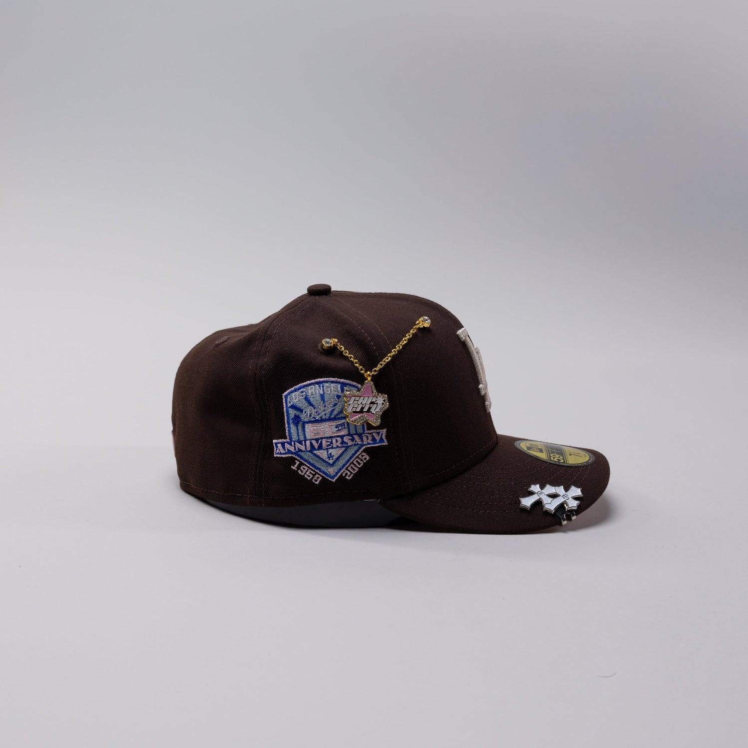 NEW ERA EXCLUSIVE 59FIFTY BROWN LOS ANGELES DODGERS W/ 50TH ANNIVERSARY SIDE PATCH