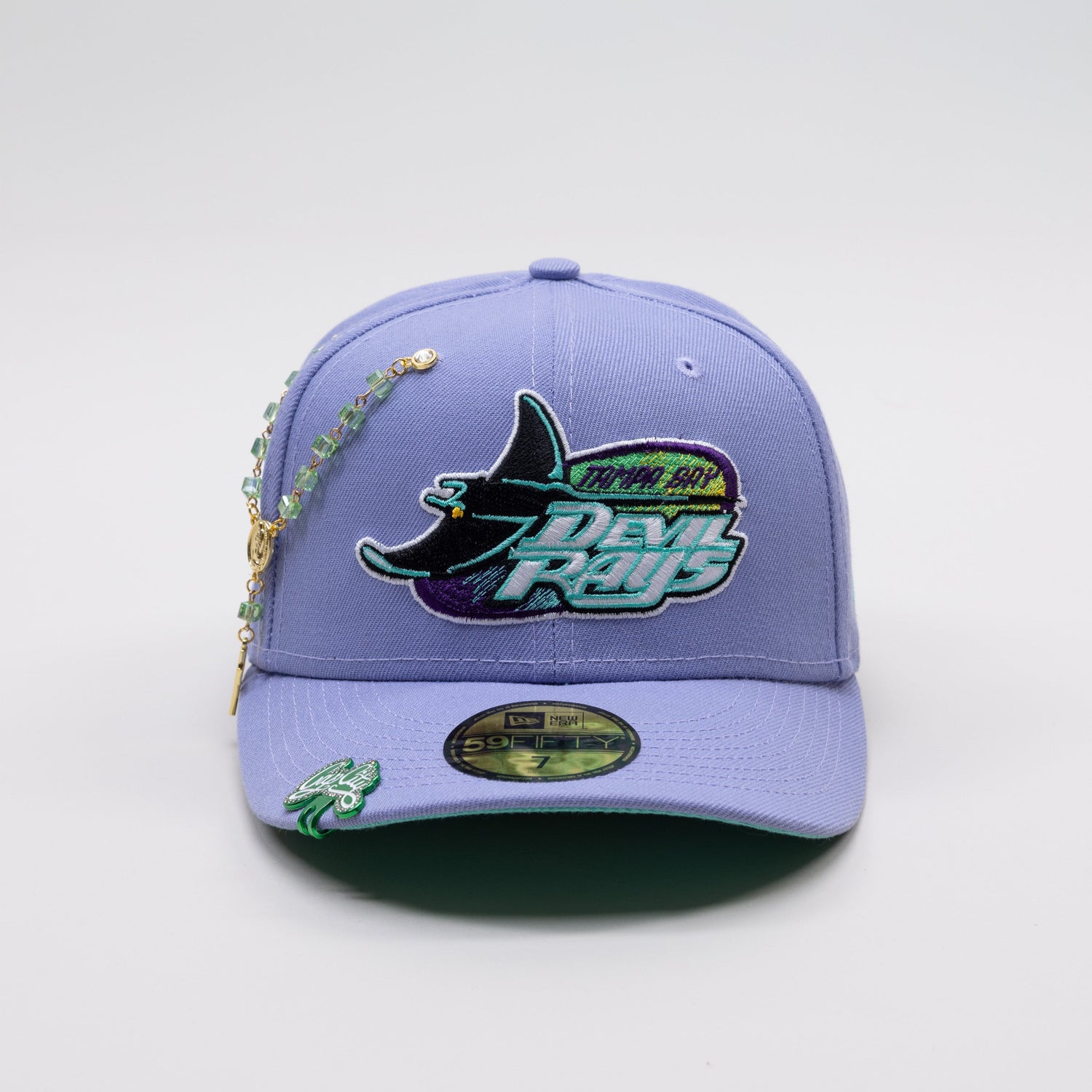 NEW ERA EXCLUSIVE 59FIFTY LAVENDER TAMPA BAY DEVILRAYS W/ 1998 INAUGURAL SEASON SIDE PATCH
