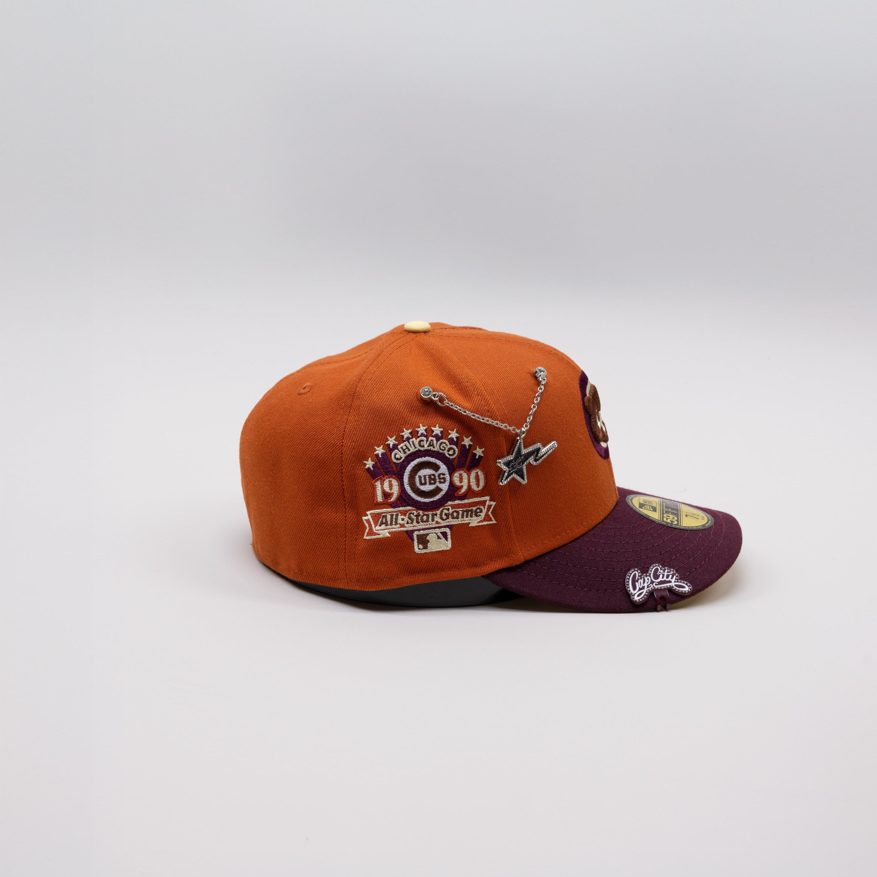 NEW ERA EXCLUSIVE 59FIFTY ORANGE/ MAROON CHICAGO CUBS W/ 1990 ALL STAR GAME PATCH