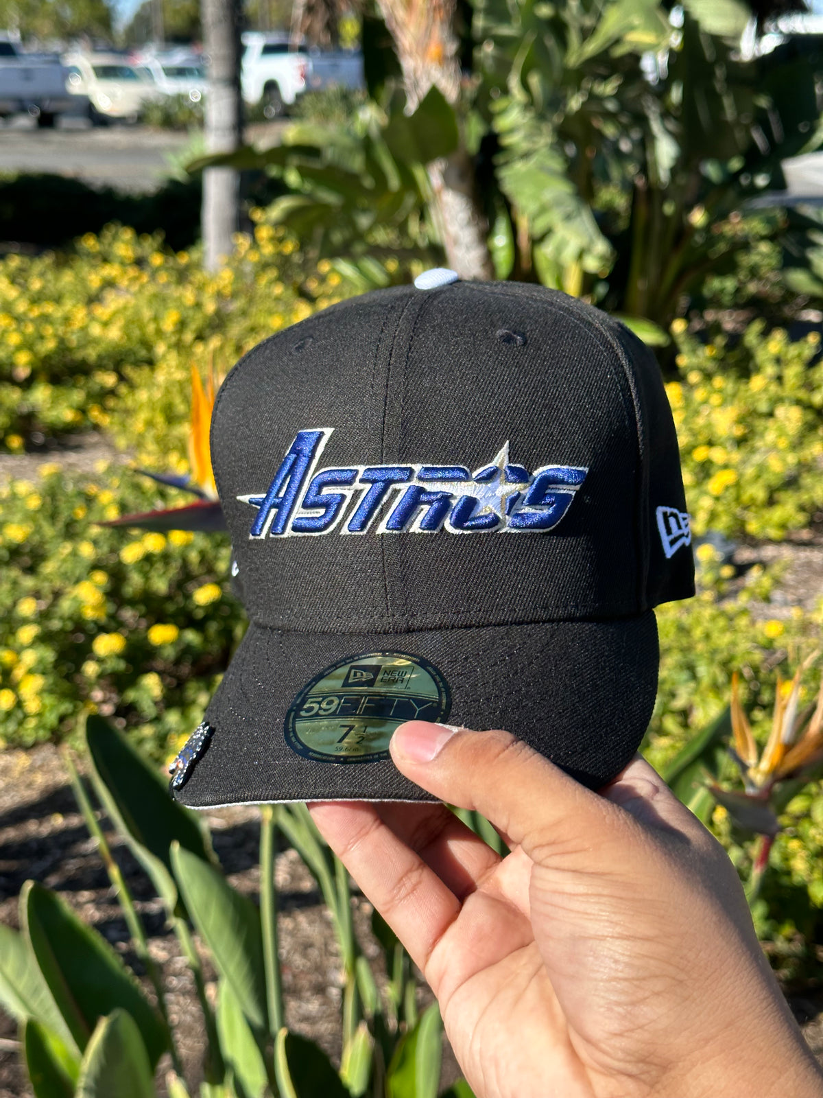 NEW ERA EXCLUSIVE 59FIFTY BLACK HOUSTON ASTROS SCRIPT W/ 45TH ANNIVERSARY PATCH