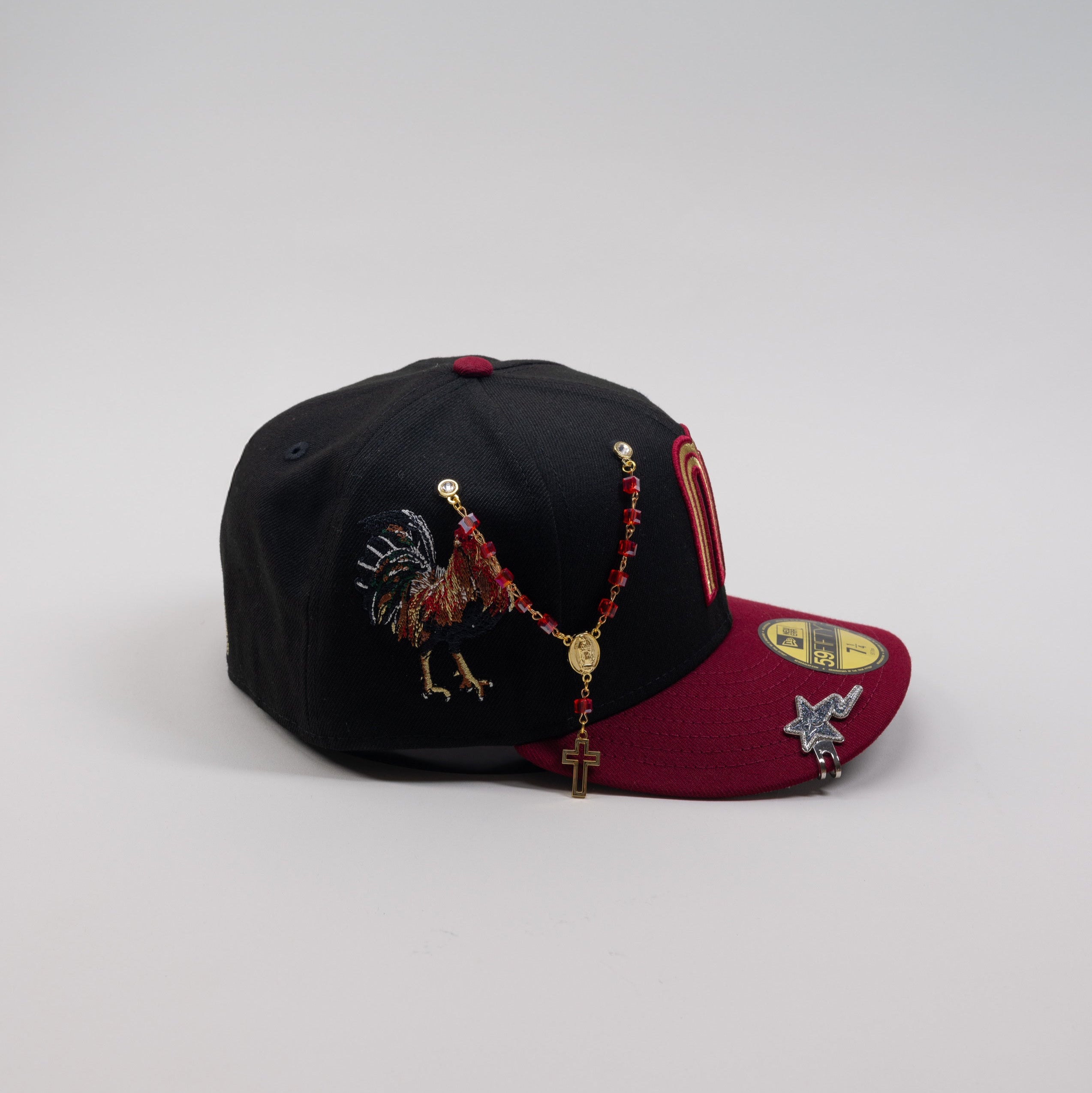 NEW ERA EXCLUSIVE 59FIFTY BLACK /BURGUNDY MEXICO W/ "EL GALLO" SIDE PATCH