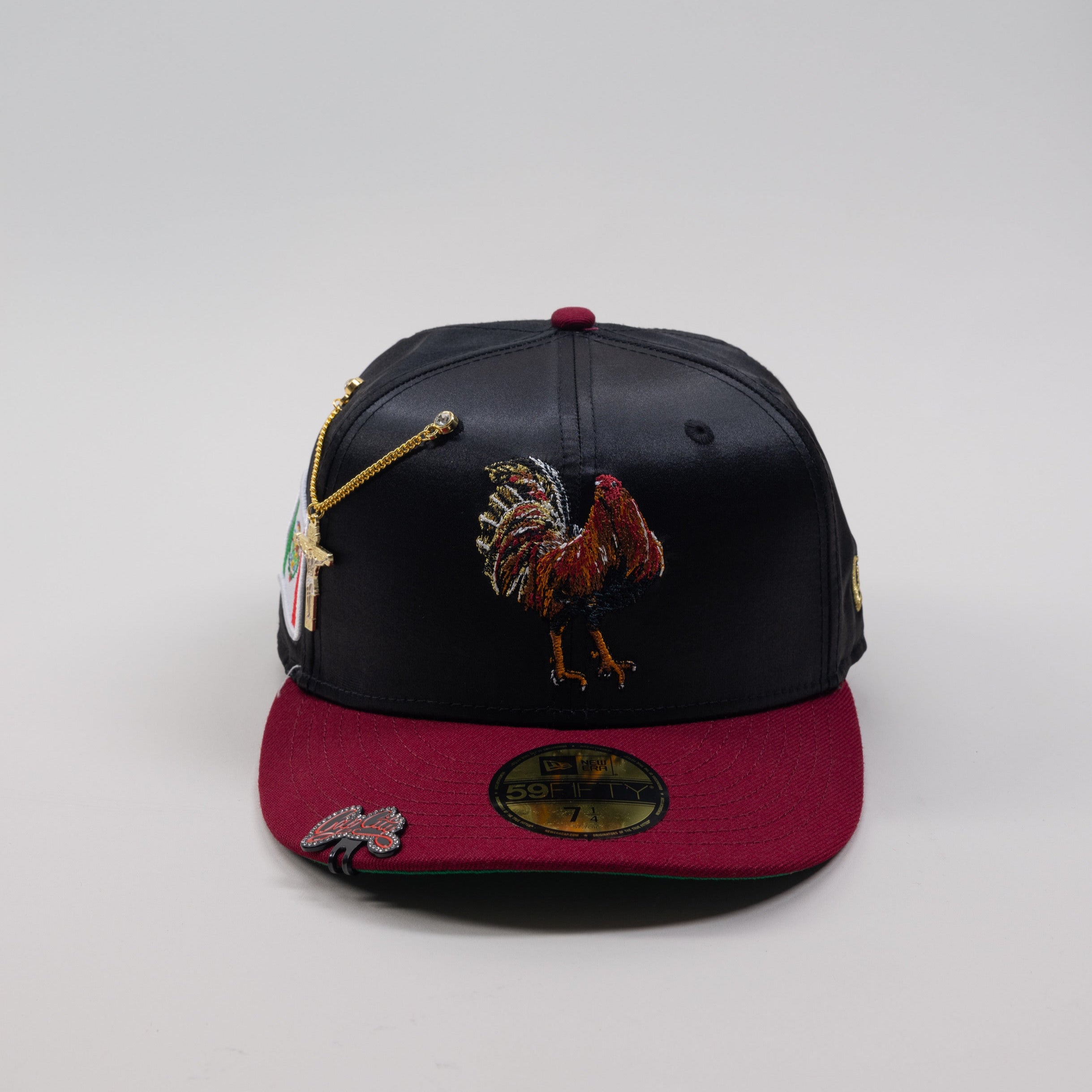 NEW ERA EXCLUSIVE 59FIFTY SATIN/ BURGUNDY MEXICO "EL GALLO" W/ MEXICO FLAG PATCH