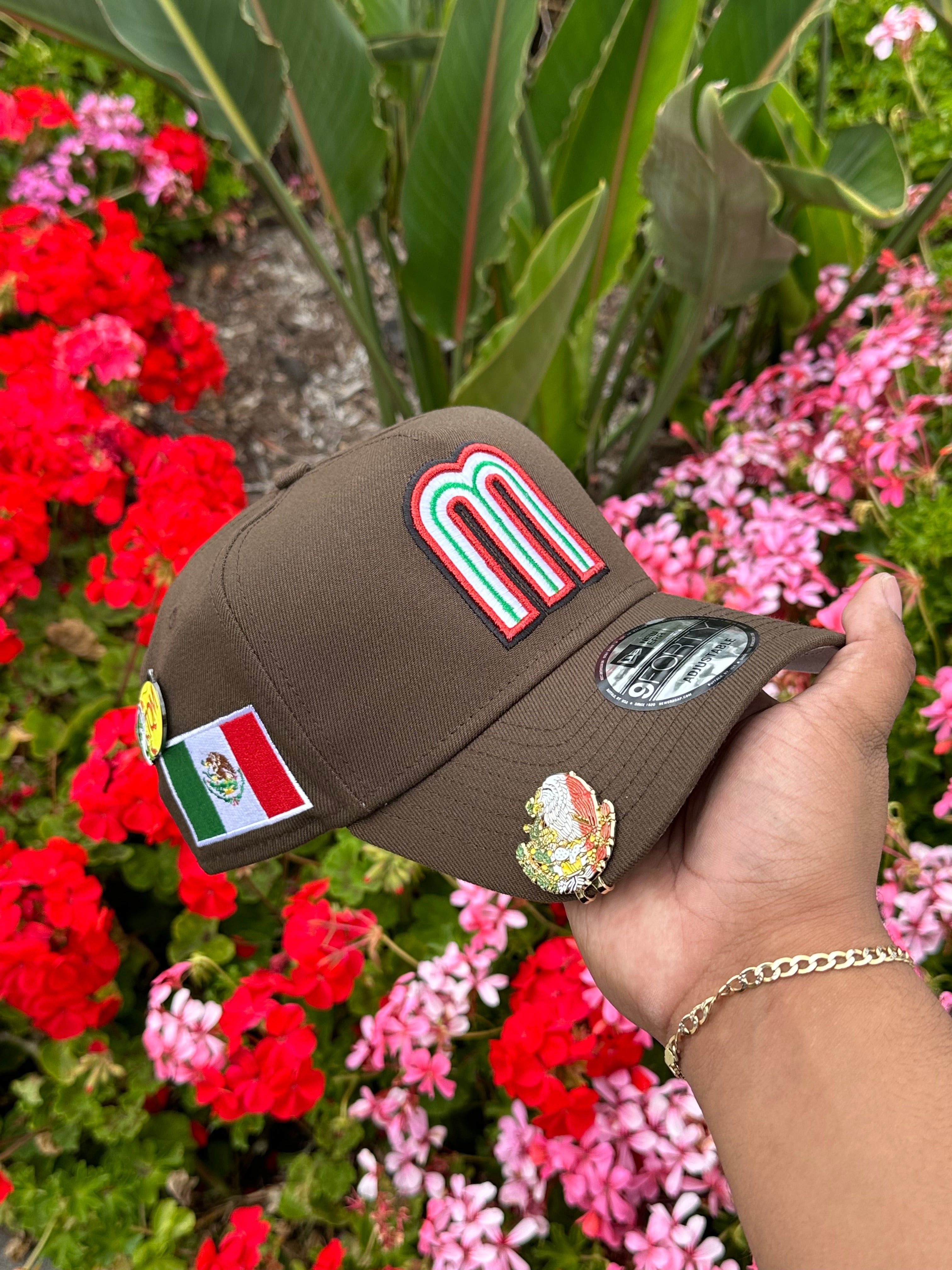 NEW ERA EXCLUSIVE 9FORTY WALNUT BROWN MEXICO A-FRAME ADJUSTABLE W/ MEXICO FLAG SIDE PATCH