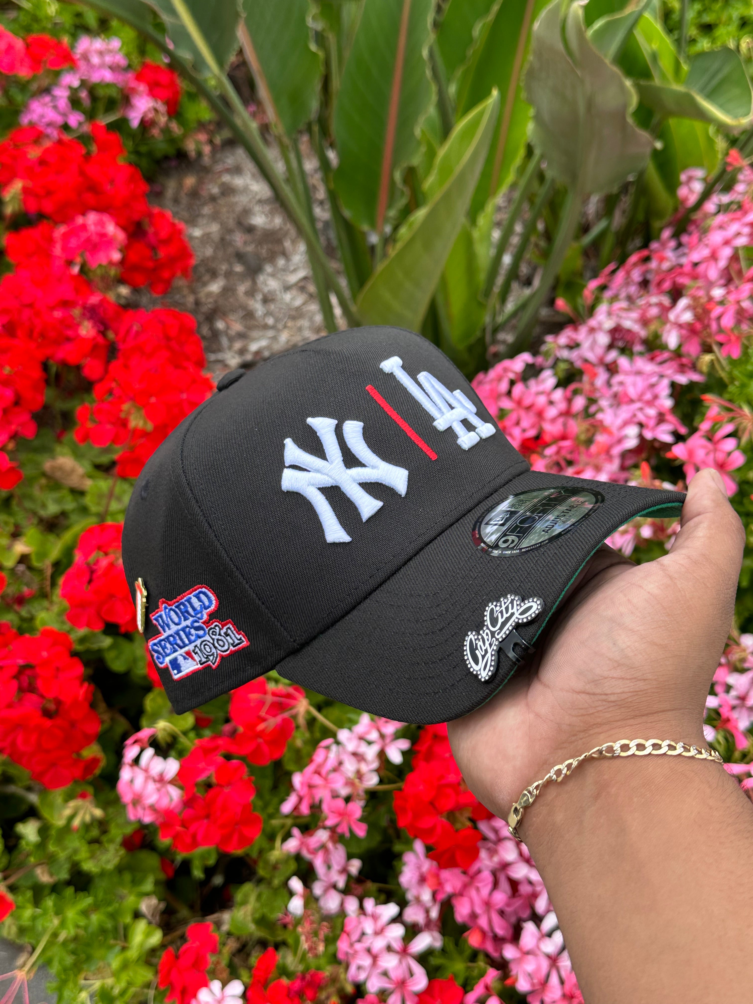 NEW ERA EXCLUSIVE 9FORTY A-FRAME BLACK LOS ANGELES DODGERS X NEW YORK YANKEES W/ 1981 WORLD SERIES SIDE PATCH