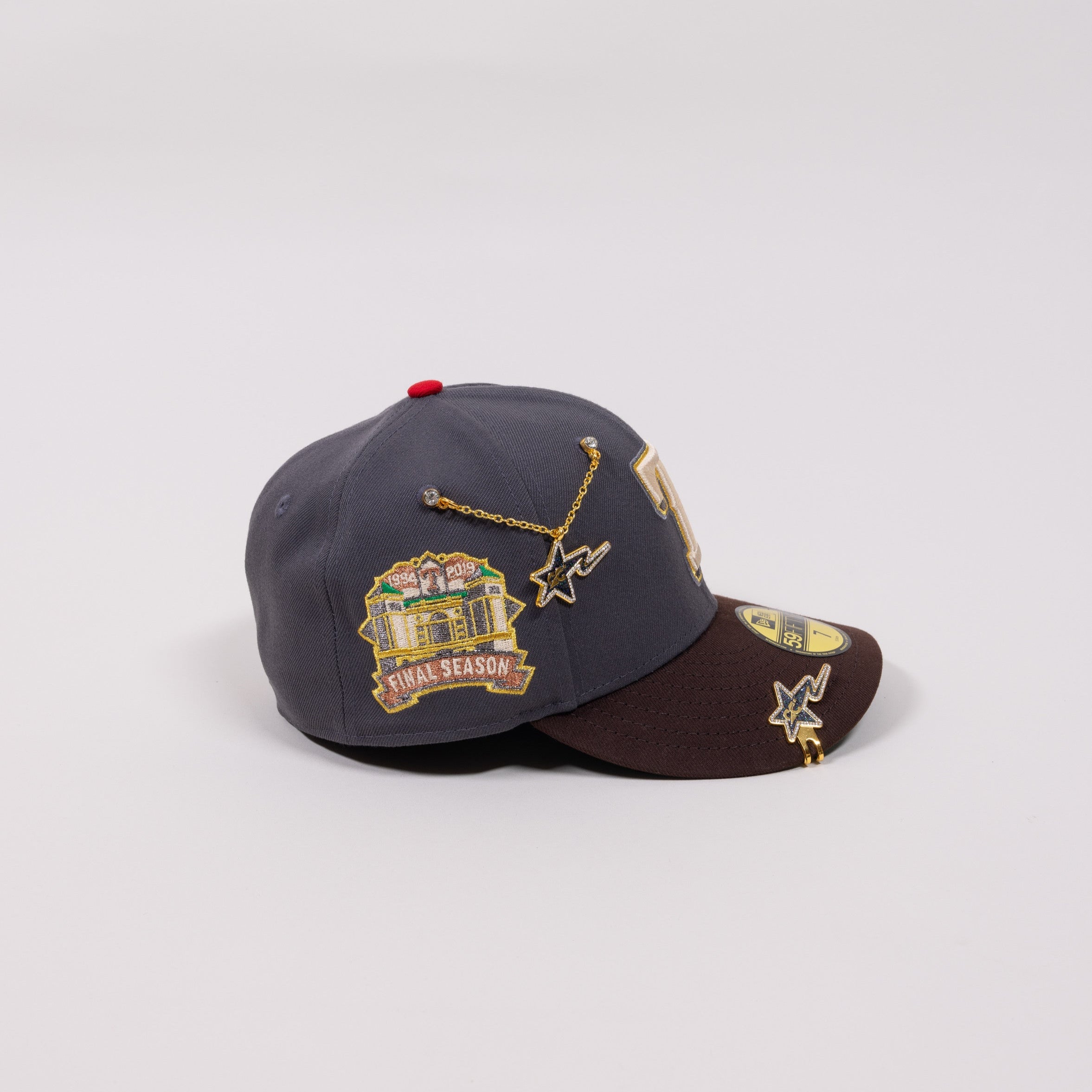 NEW ERA EXCLUSIVE 59FIFTY GREY/ BROWN TEXAS RANGERS W/ FINAL SEASON SIDE PATCH