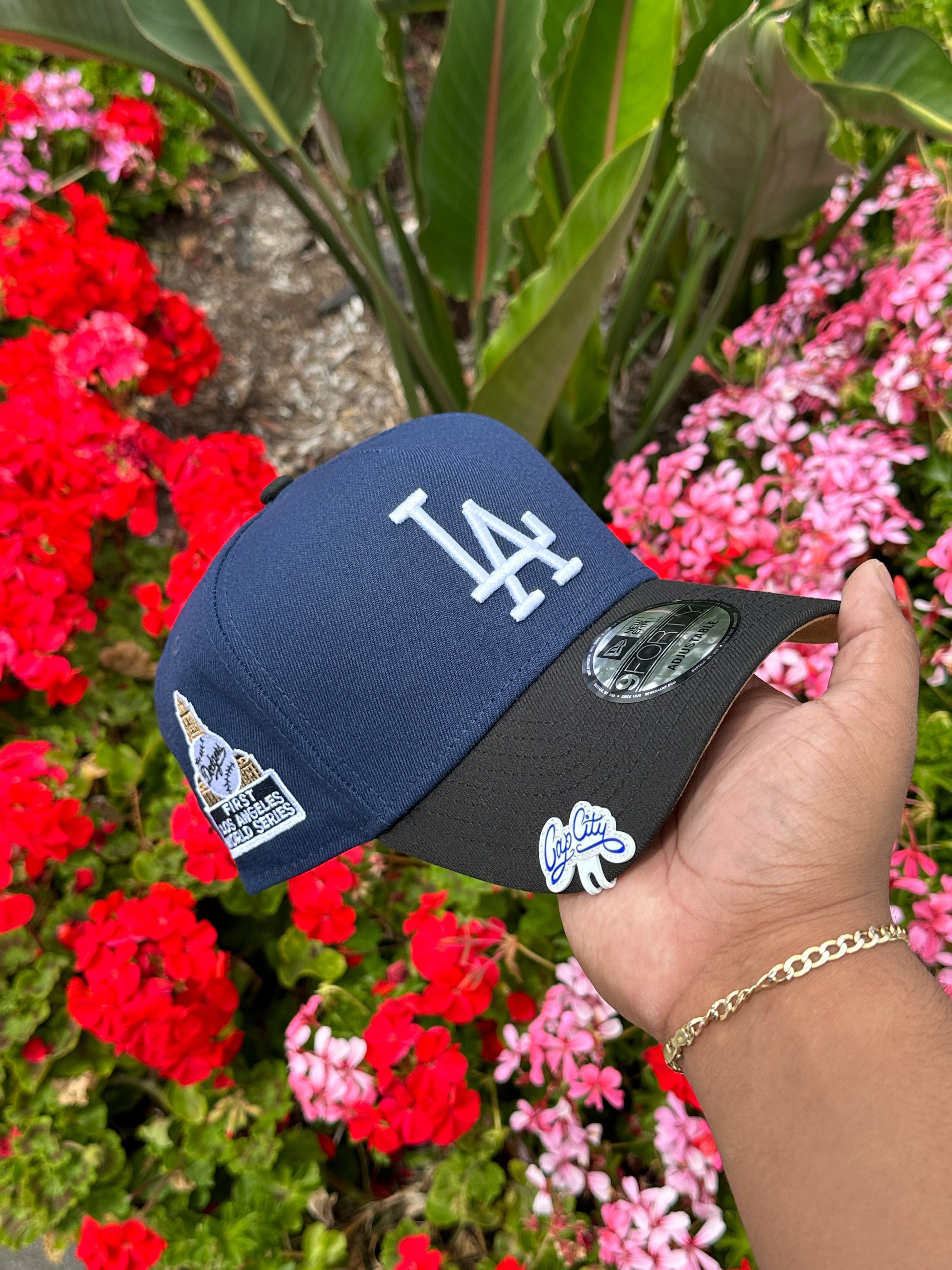 NEW ERA EXCLUSIVE 9FORTY A-FRAME NAVY/BLACK LOS ANGELES DODGERS W/ 1ST WORLD SERIES SIDE PATCH
