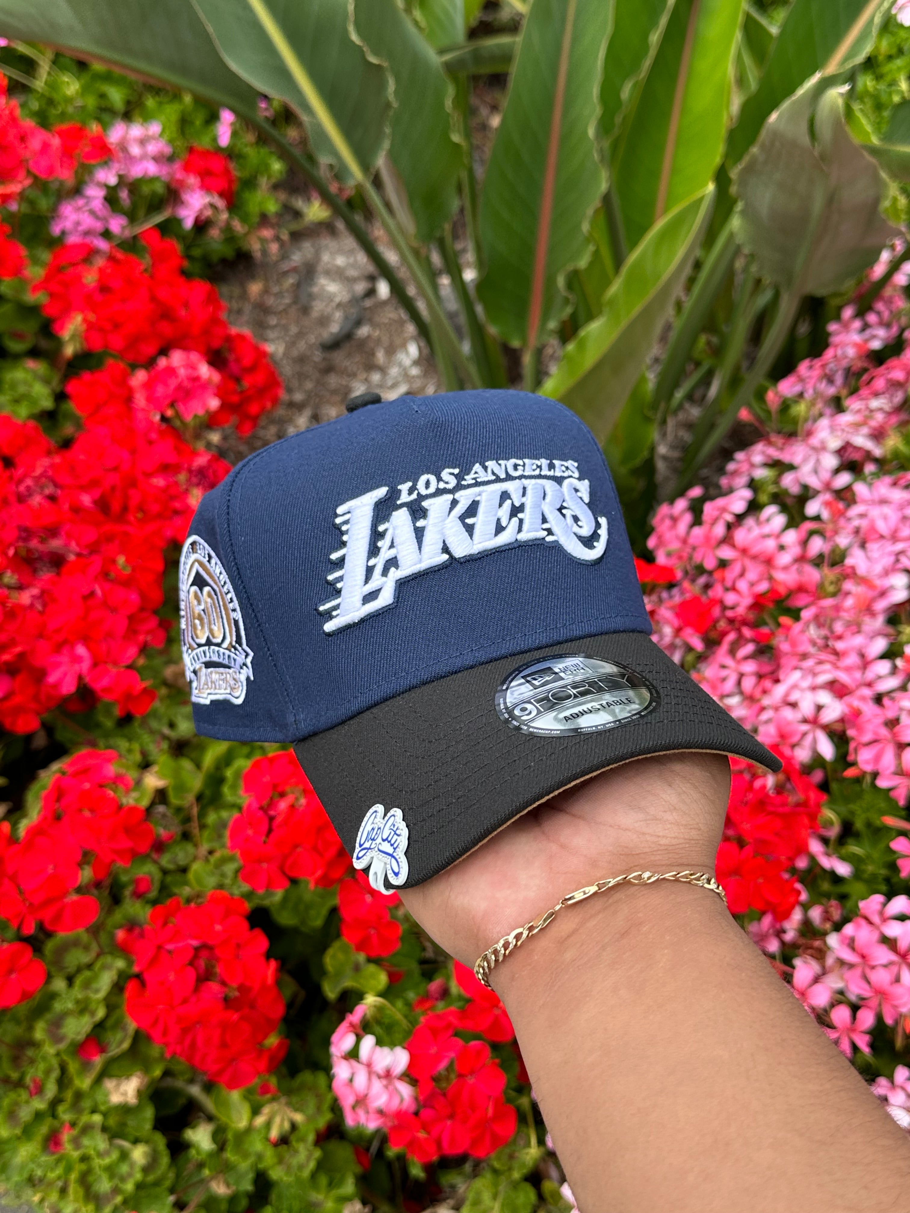 NEW ERA EXCLUSIVE 9FORTY A-FRAME NAVY/BLACK LOS ANGELES LAKERS W/ 60TH ANNIVERSARY SIDE PATCH