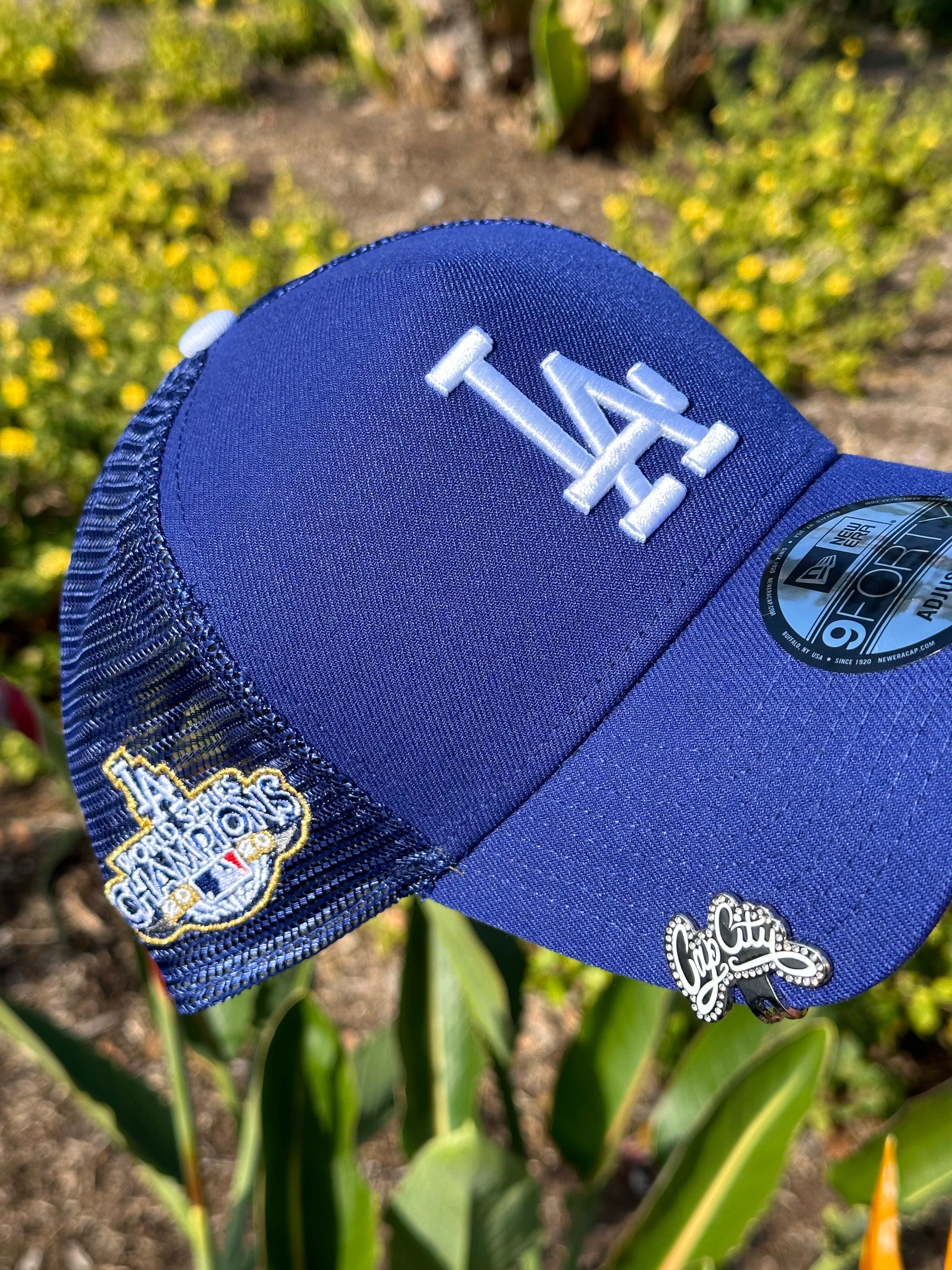 NEW ERA EXCLUSIVE 9FORTY A-FRAME BLUE LOS ANGELES DODGERS MESHBACK W/ 2020 WS CHAMPIONS SIDE PATCH