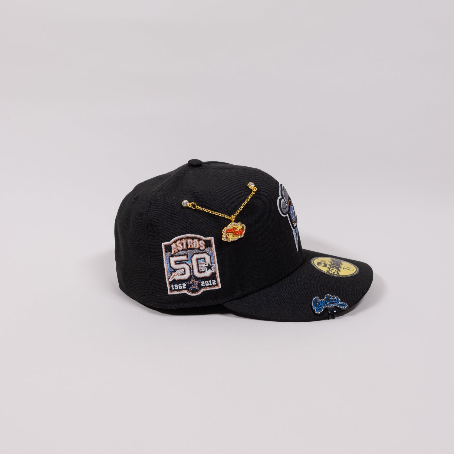 NEW ERA EXCLUSIVE 59FIFTY BLACK HOUSTON ASTROS "MINOR LEAGUE" W/ 50TH ANNIVERSARY SIDE PATCH