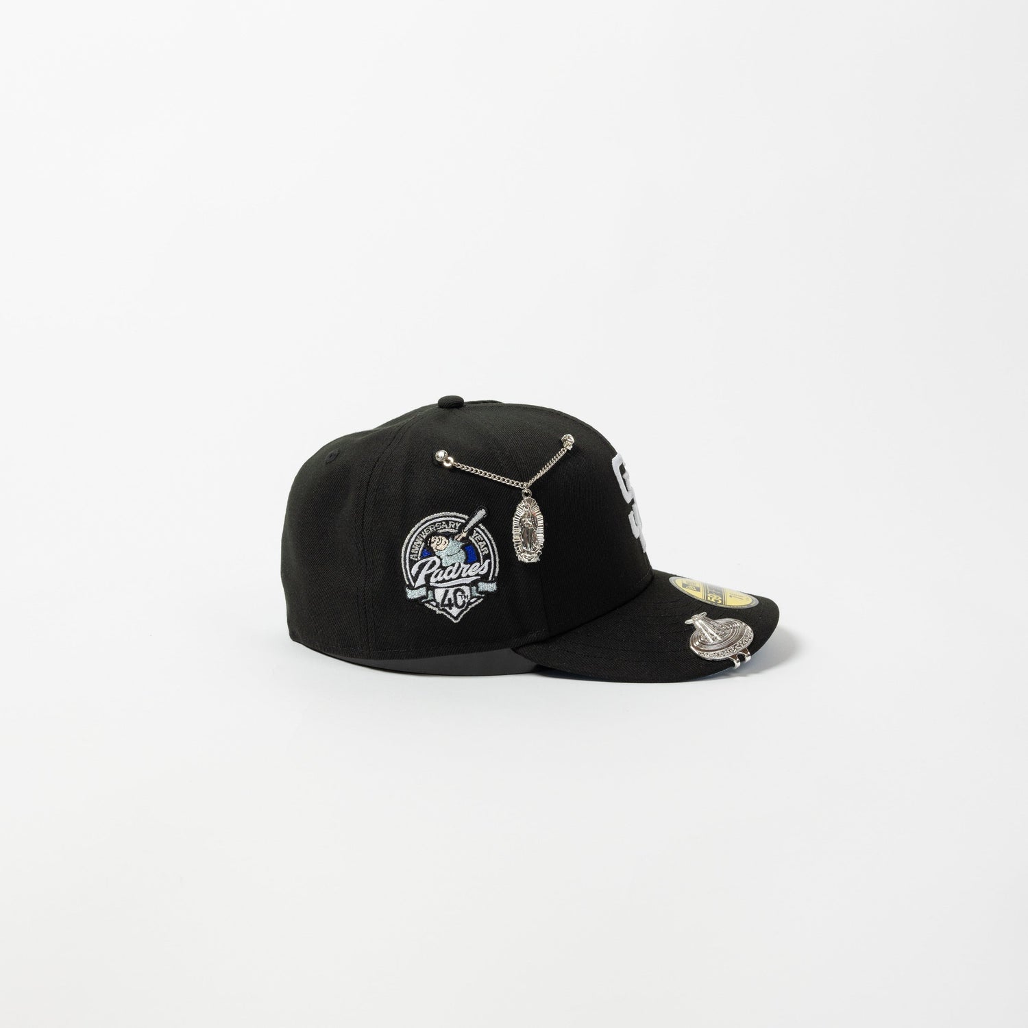NEW ERA EXCLUSIVE 59FIFTY BLACK SAN DIEGO PADRES W/ 40TH ANNIVERSARY SIDE PATCH